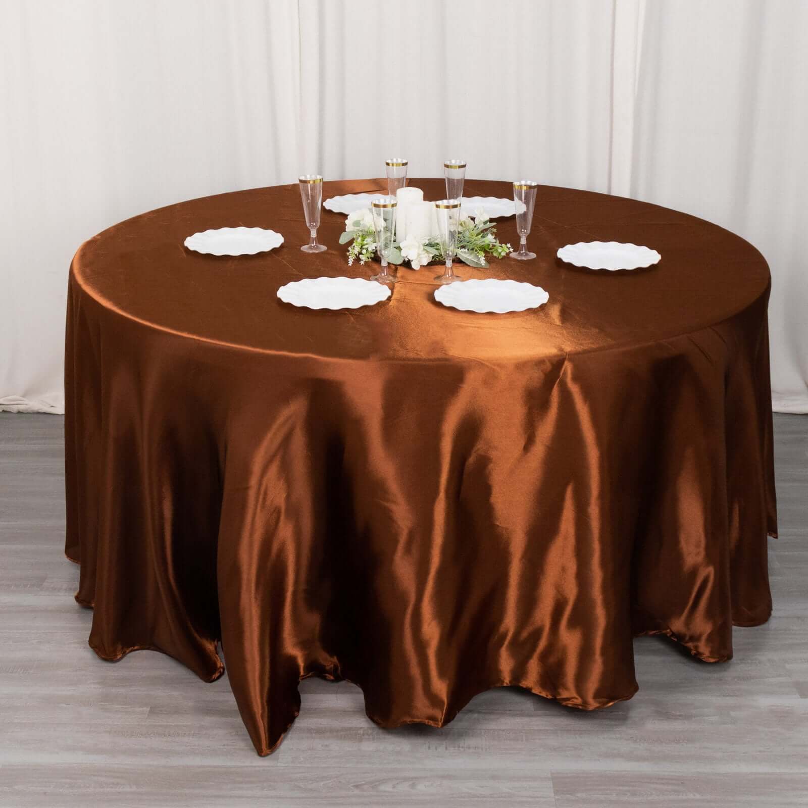 Satin Round Tablecloth 120" Cinnamon Brown - Seamless Table Cover - Image 6