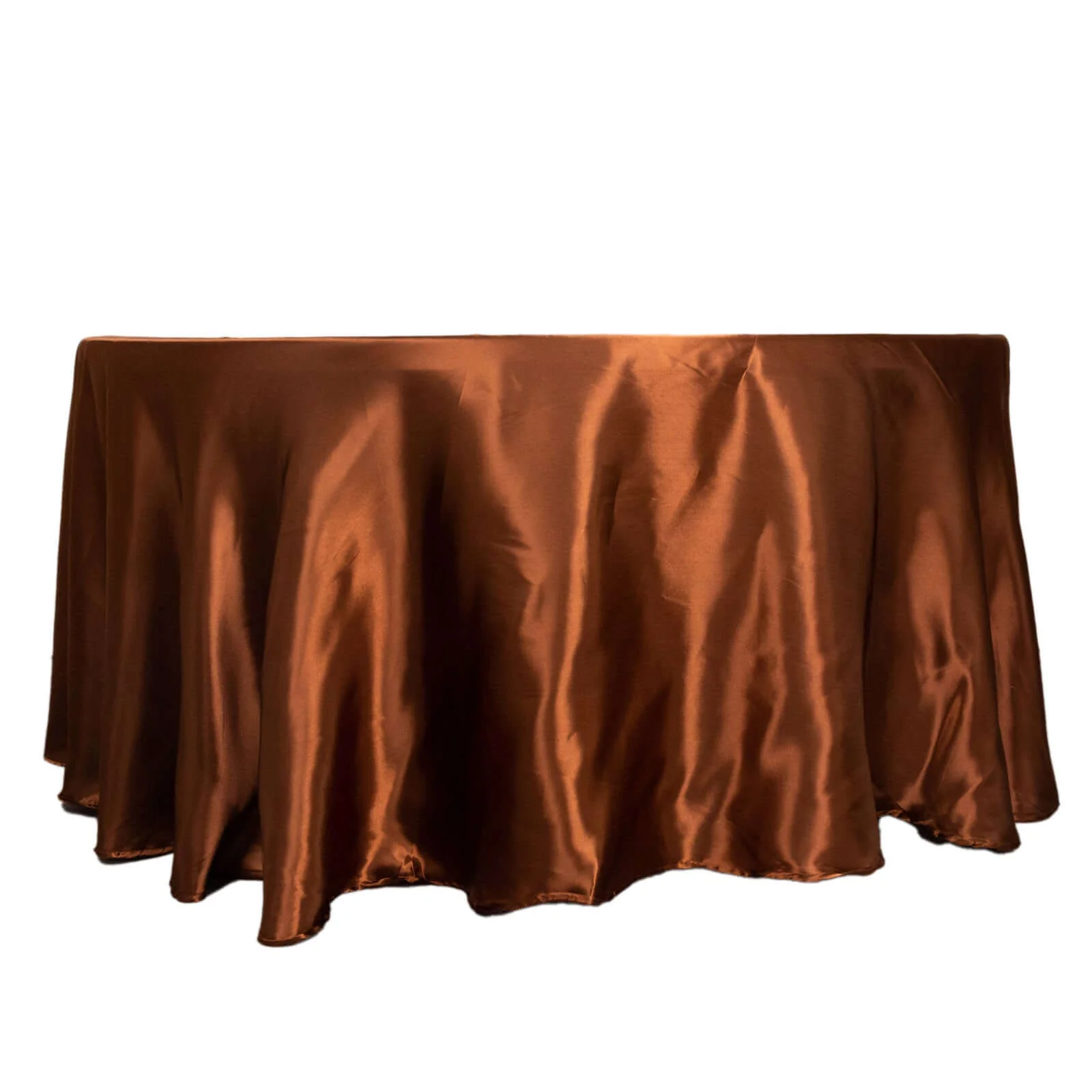 Satin Round Tablecloth 120" Cinnamon Brown - Seamless Table Cover - Image 7