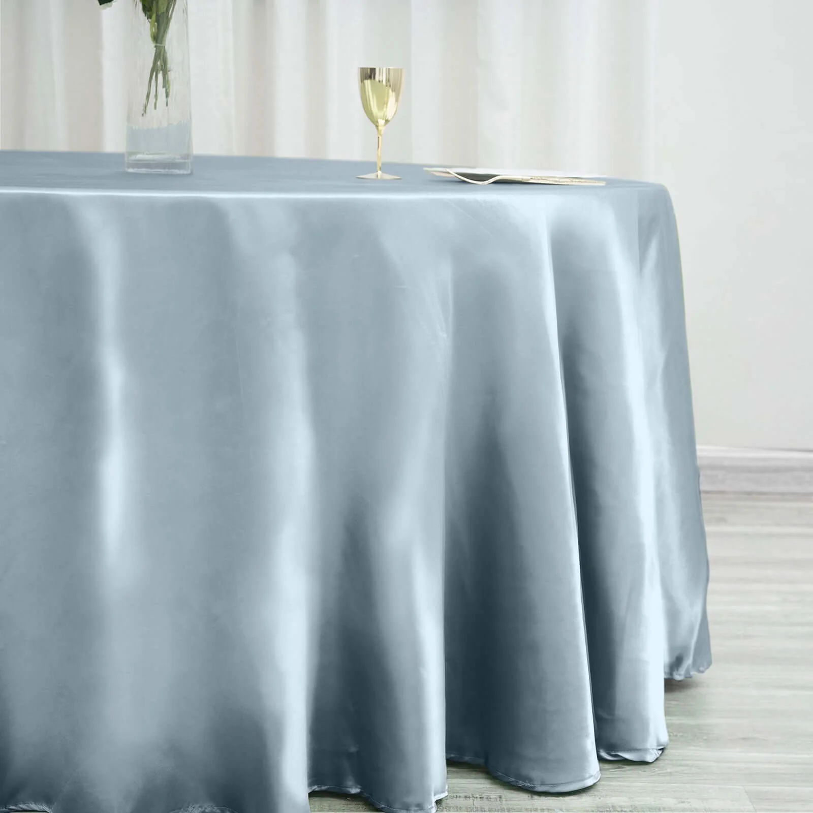 Satin Round Tablecloth 120" Dusty Blue - Seamless Table Cover - Image 2