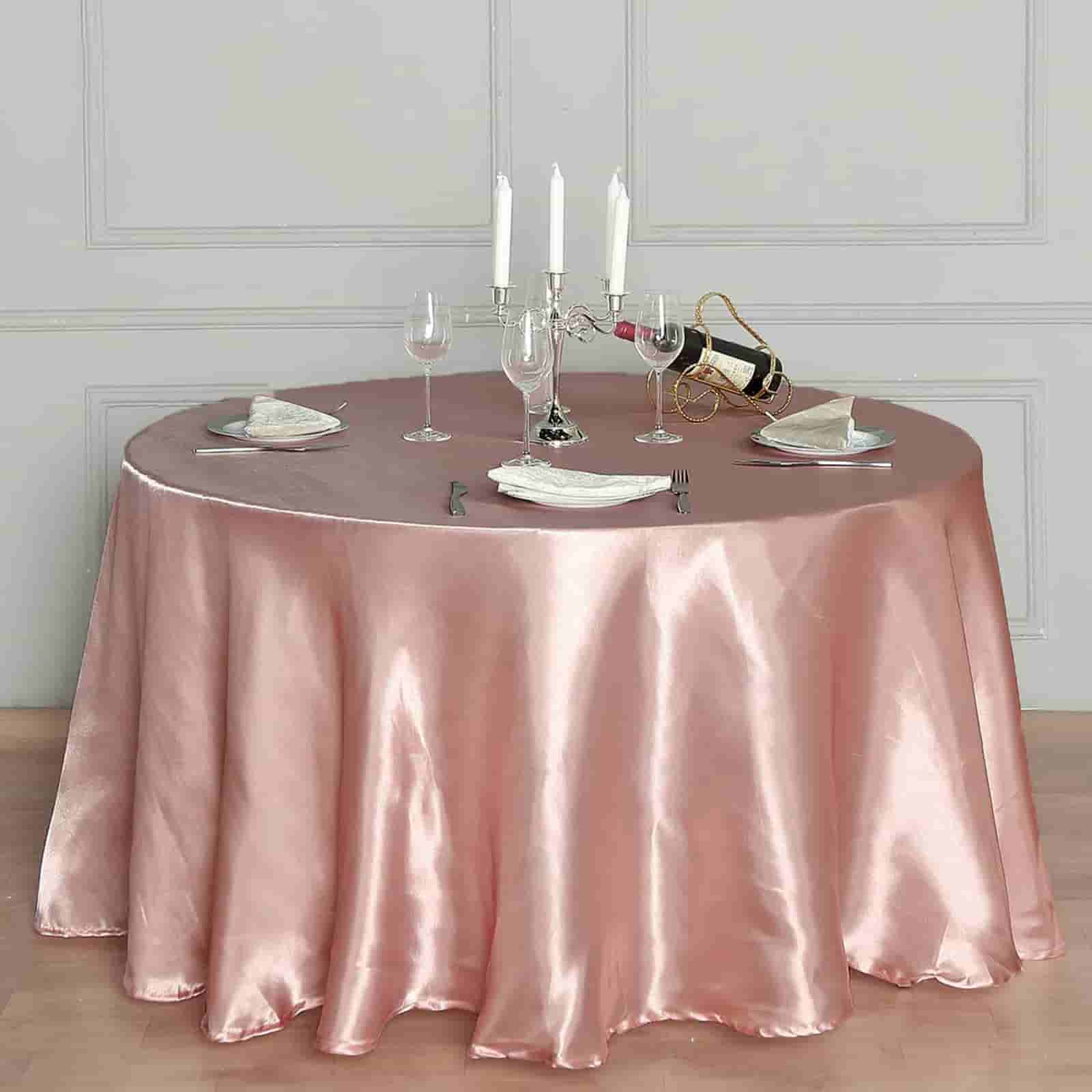 Satin Round Tablecloth 120" Dusty Rose - Seamless Table Cover - Image 5