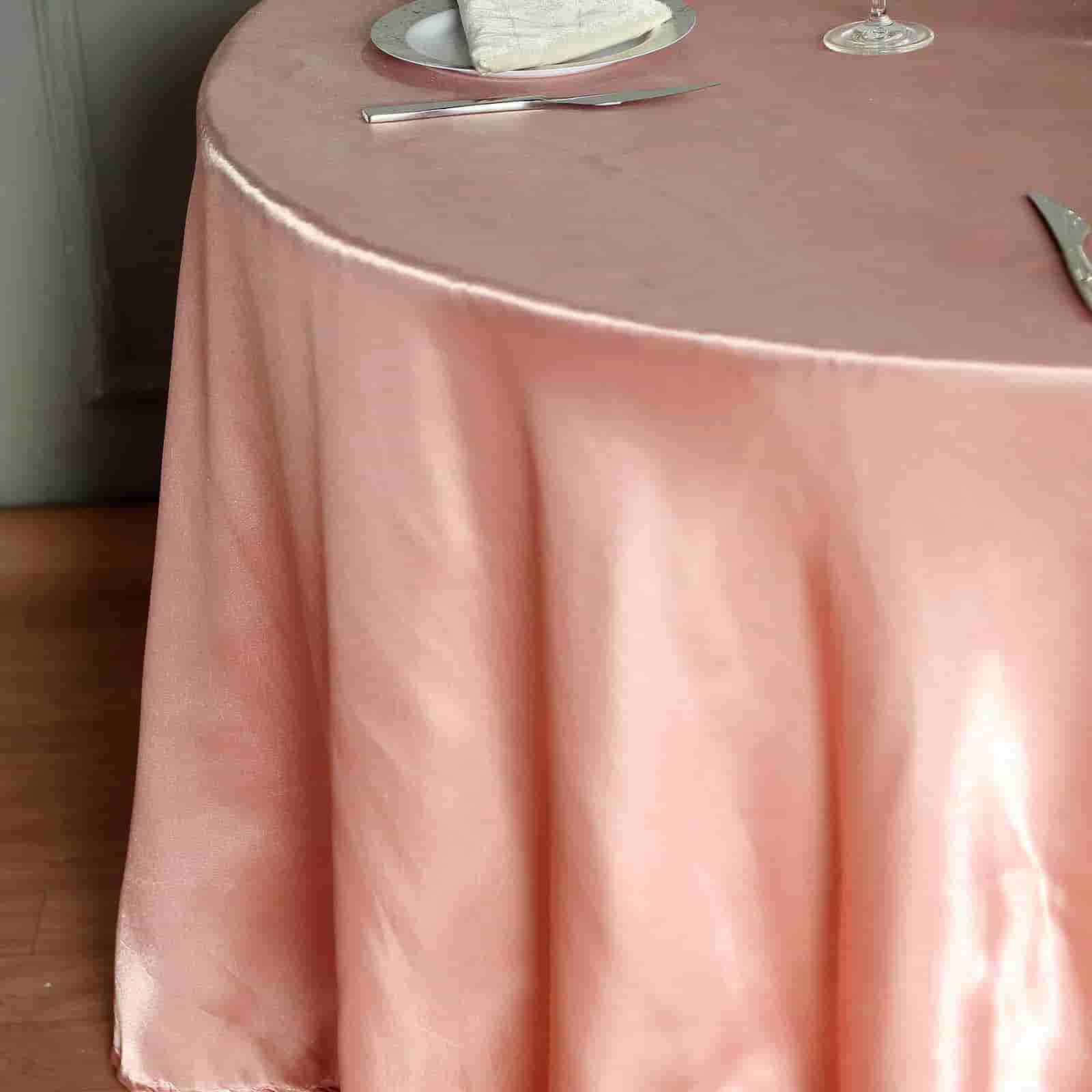 Satin Round Tablecloth 120" Dusty Rose - Seamless Table Cover - Image 7