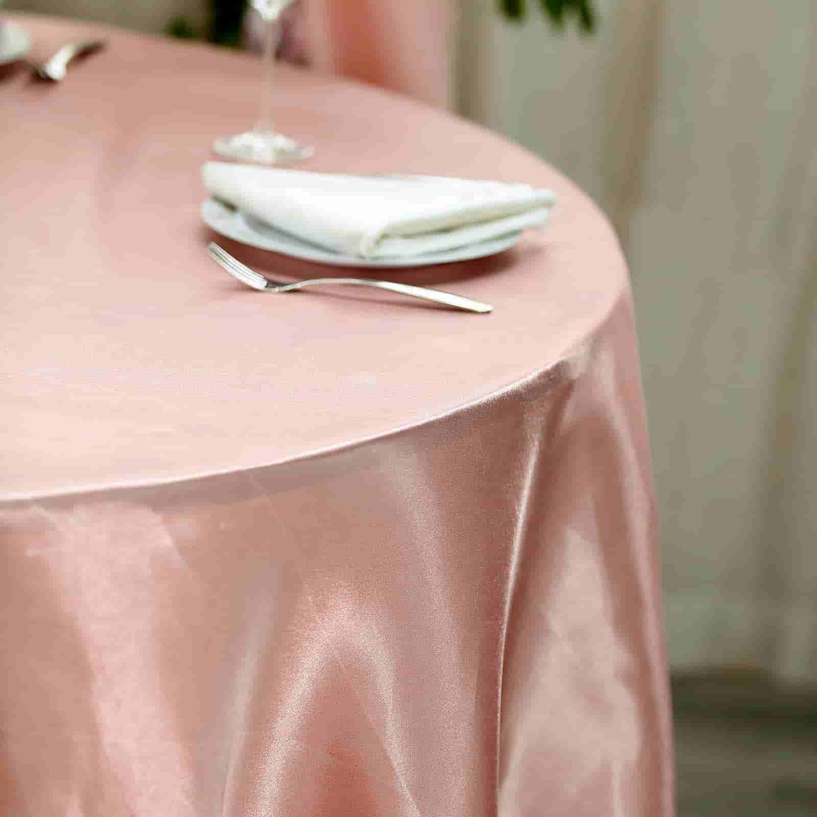 Satin Round Tablecloth 120" Dusty Rose - Seamless Table Cover - Image 8