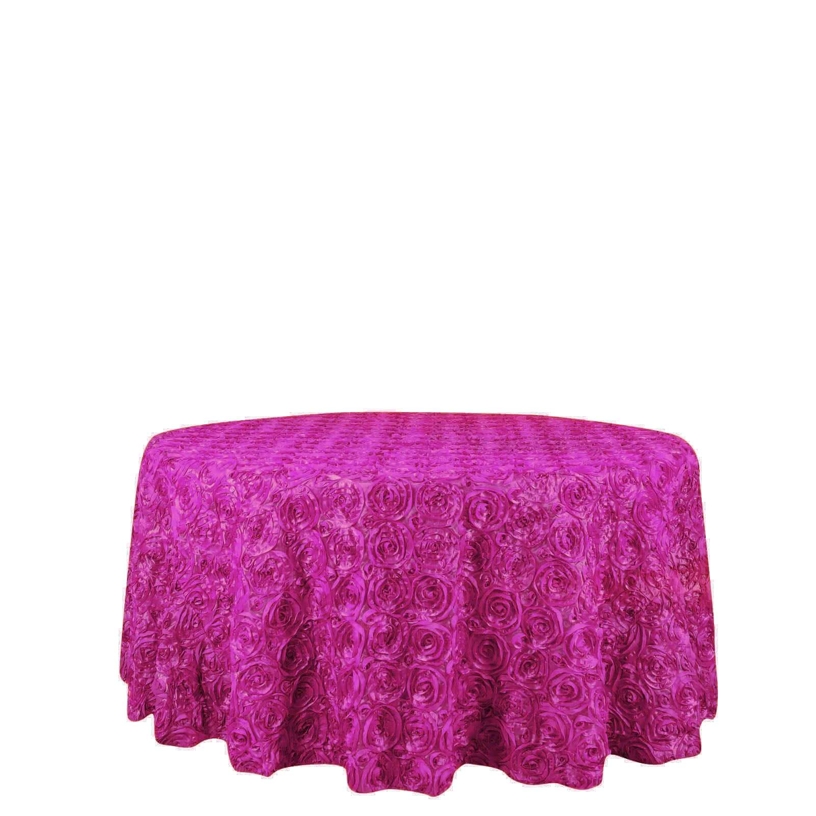 Satin Round Tablecloth 120" Fuchsia - Grandiose 3D Rosette Table Cover - Image 6