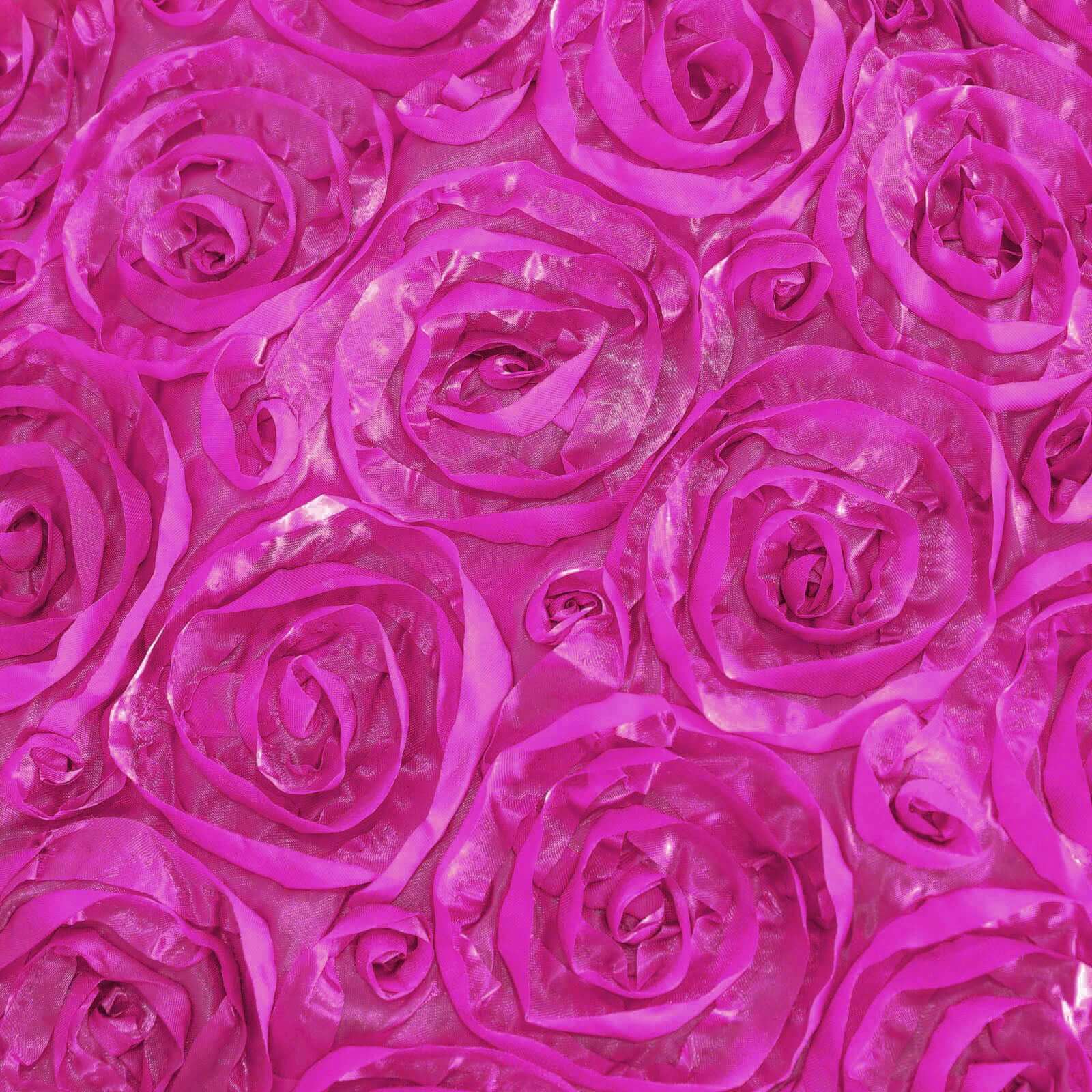 Satin Round Tablecloth 120" Fuchsia - Grandiose 3D Rosette Table Cover - Image 7