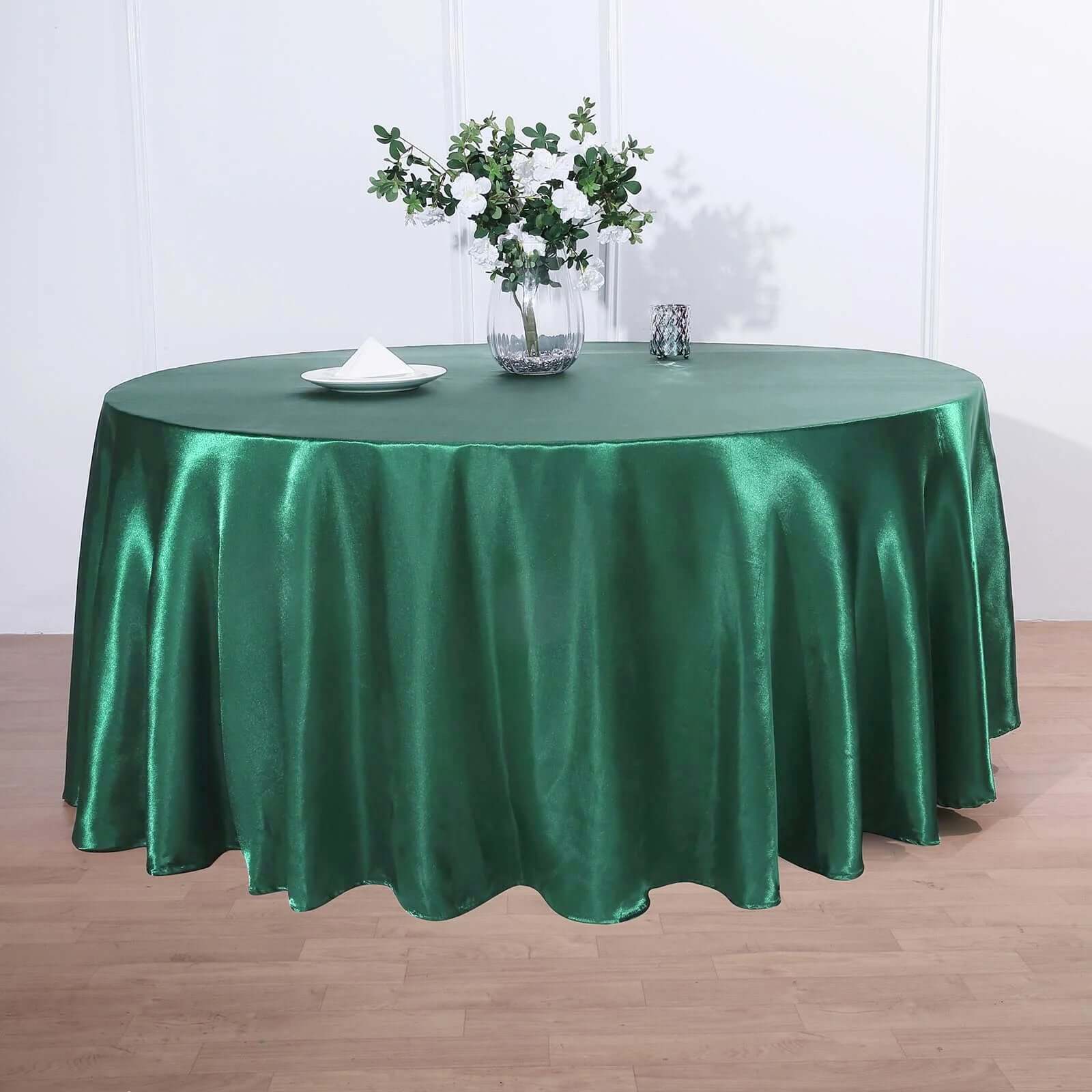 Satin Round Tablecloth 120" Hunter Emerald Green - Seamless Table Cover - Image 2