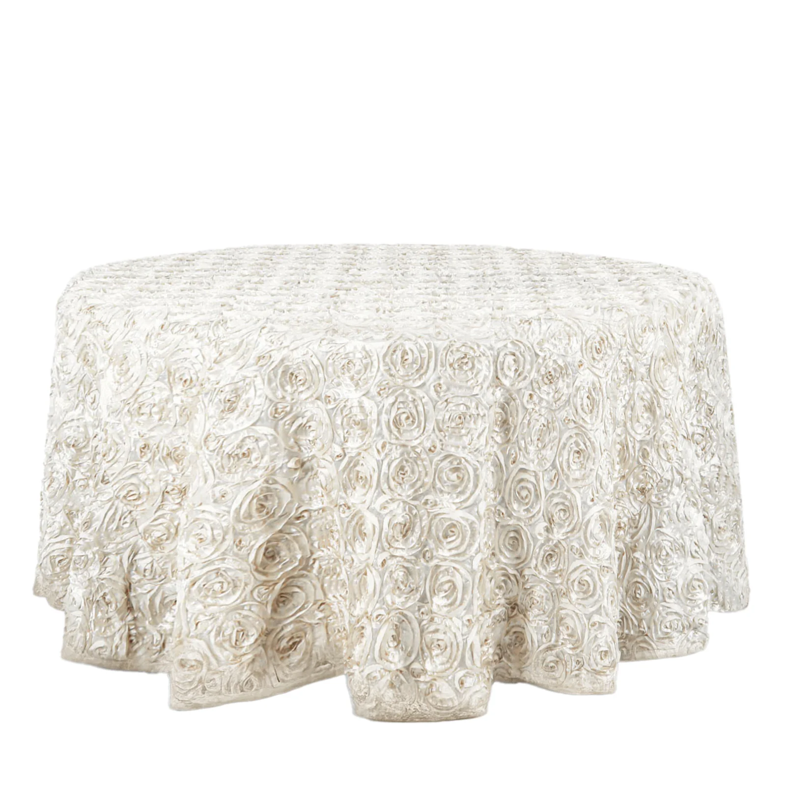 Satin Round Tablecloth 120" Ivory - Grandiose 3D Rosette Table Cover - Image 7