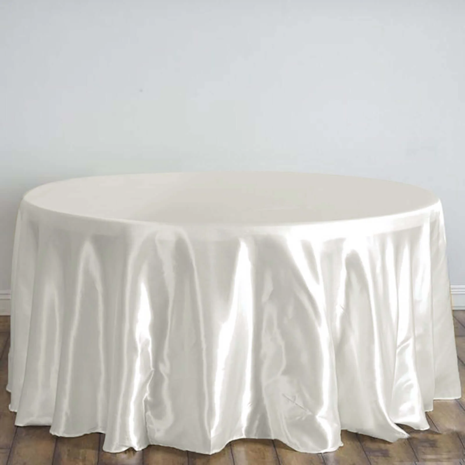 Satin Round Tablecloth 120" Ivory - Seamless Table Cover - Image 2
