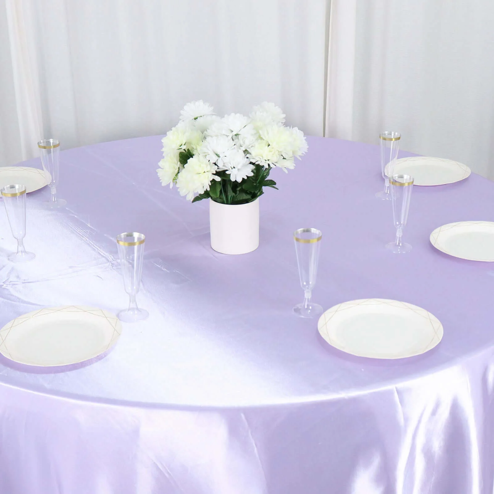 Satin Round Tablecloth 120" Lavender Lilac - Seamless Table Cover - Image 2