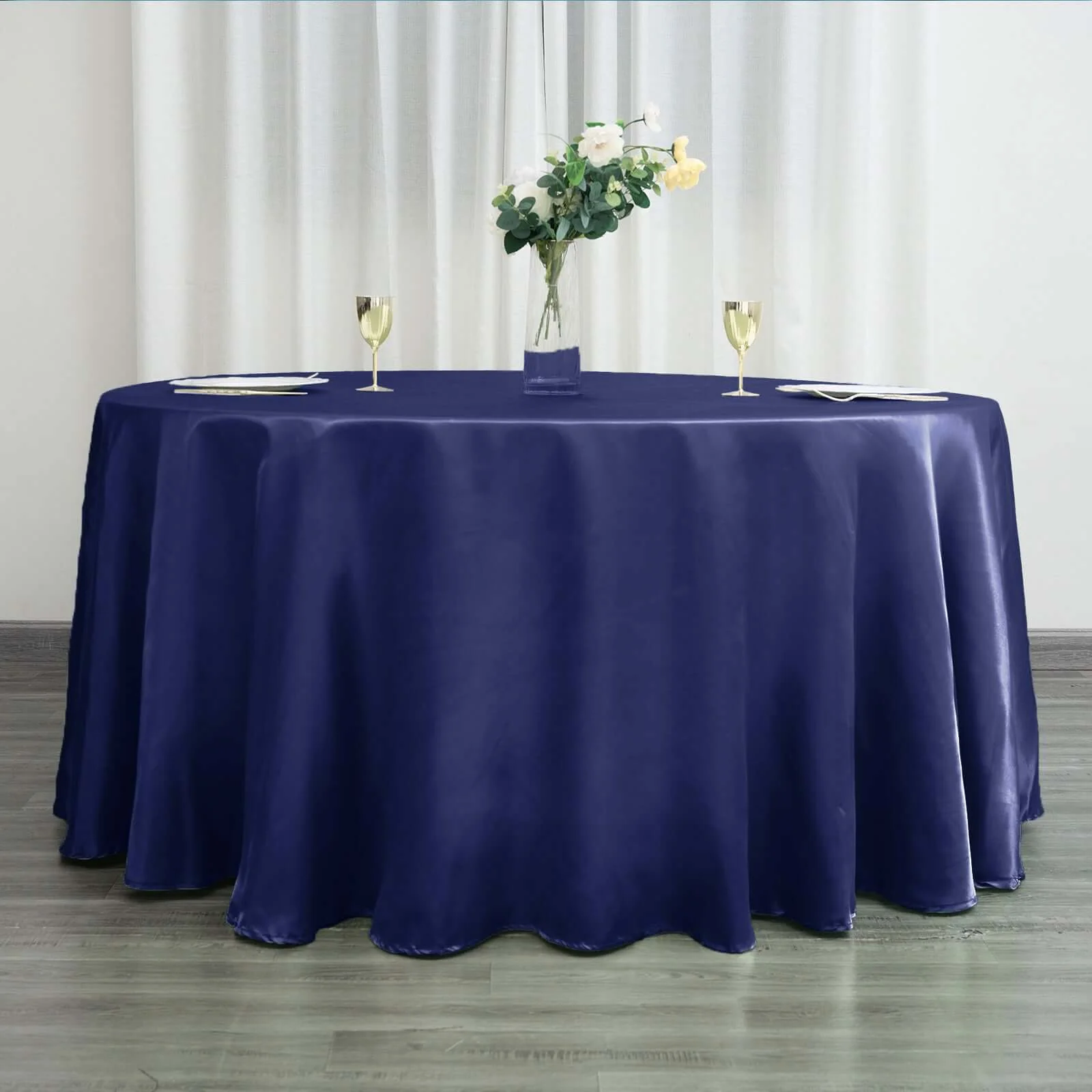 Satin Round Tablecloth 120" Navy Blue - Seamless Table Cover - Image 2