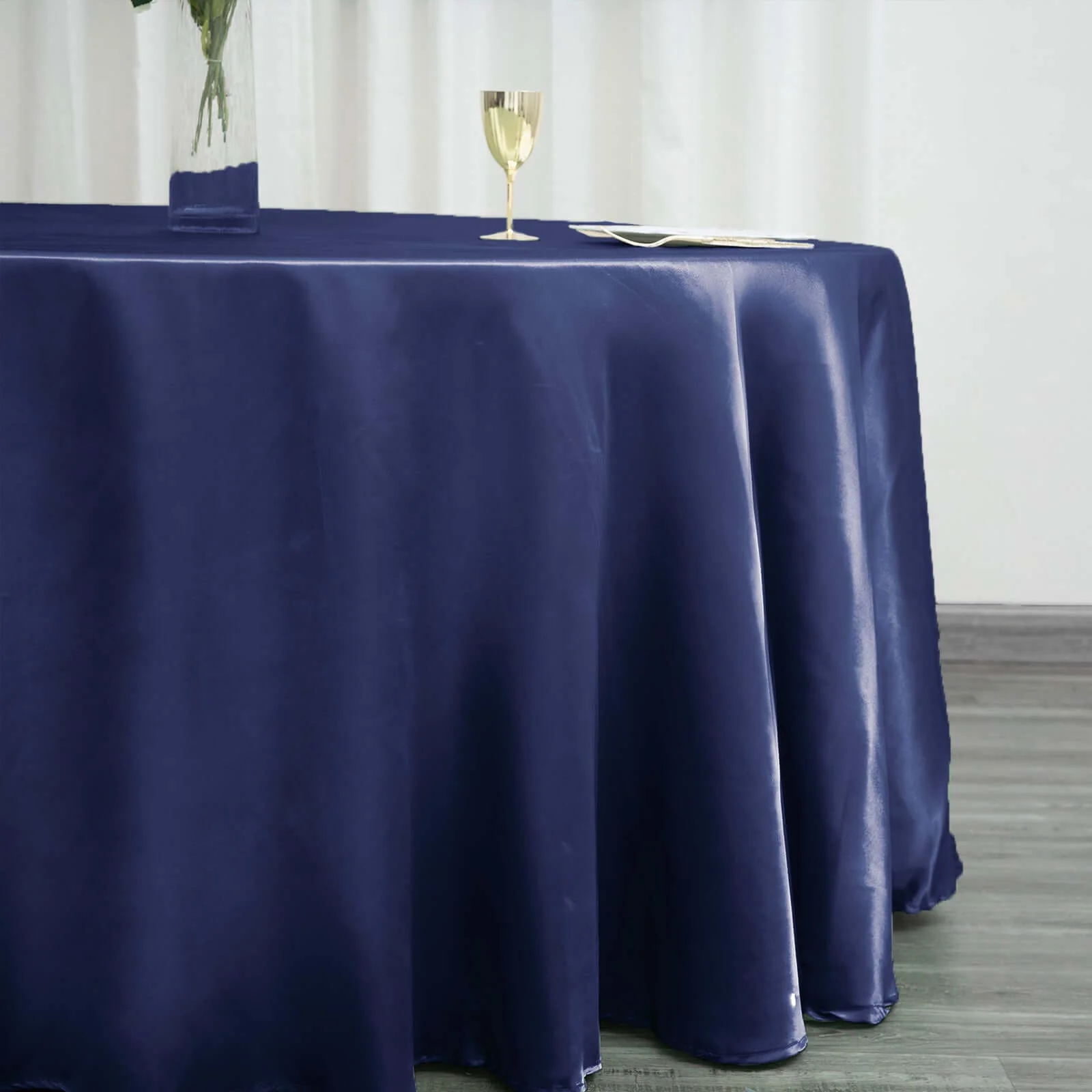Satin Round Tablecloth 120" Navy Blue - Seamless Table Cover - Image 3