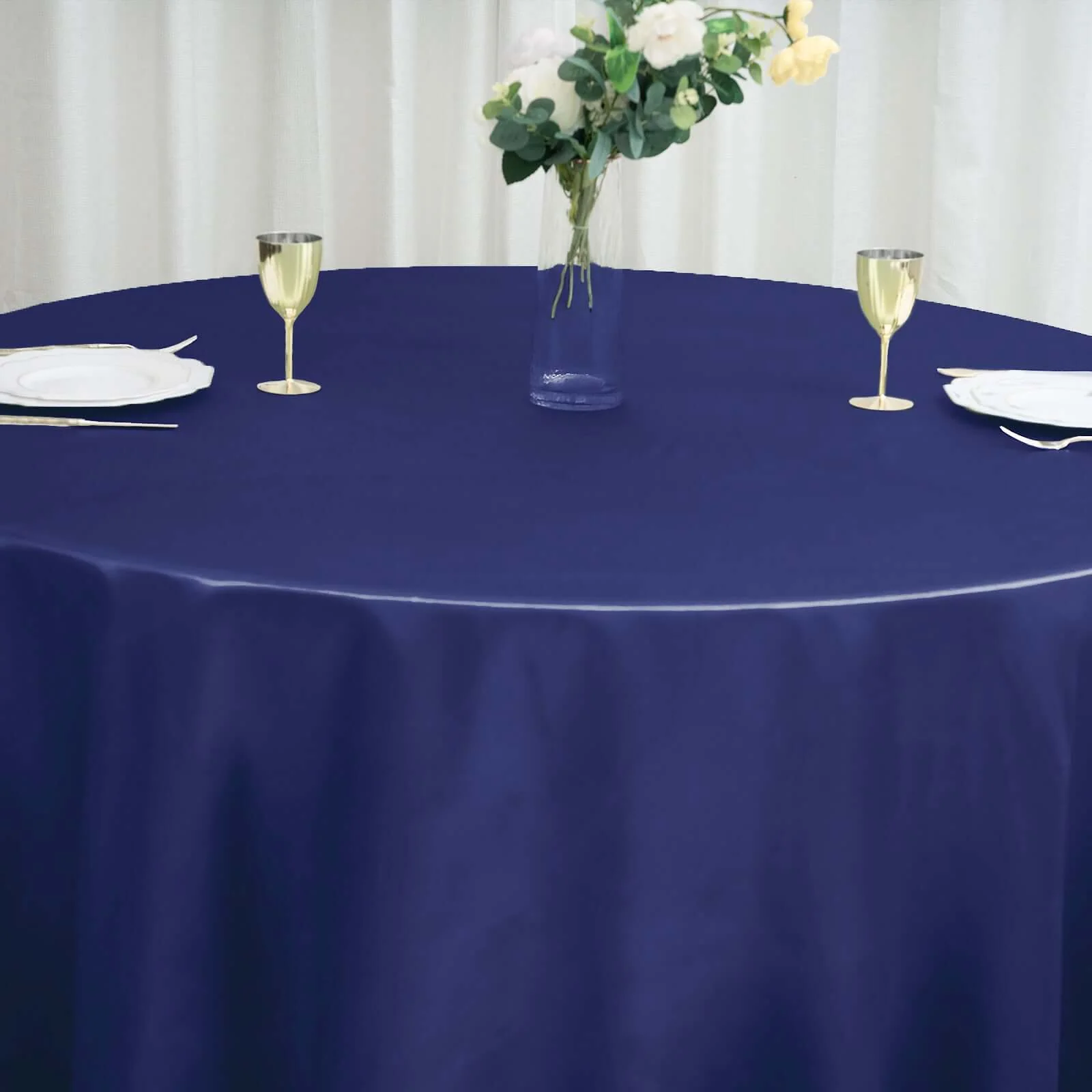 Satin Round Tablecloth 120" Navy Blue - Seamless Table Cover - Image 7