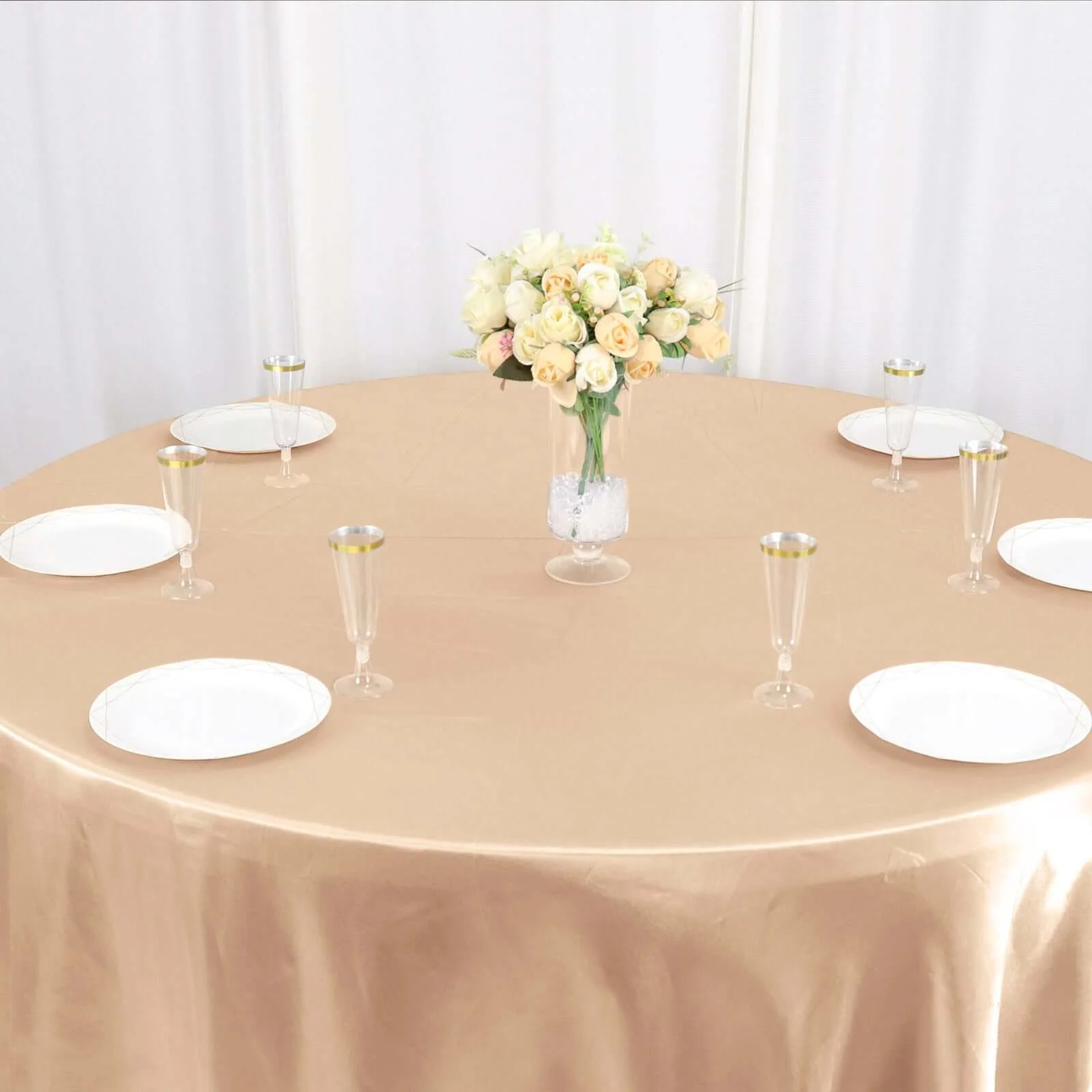 Satin Round Tablecloth 120" Nude - Seamless Table Cover - Image 3