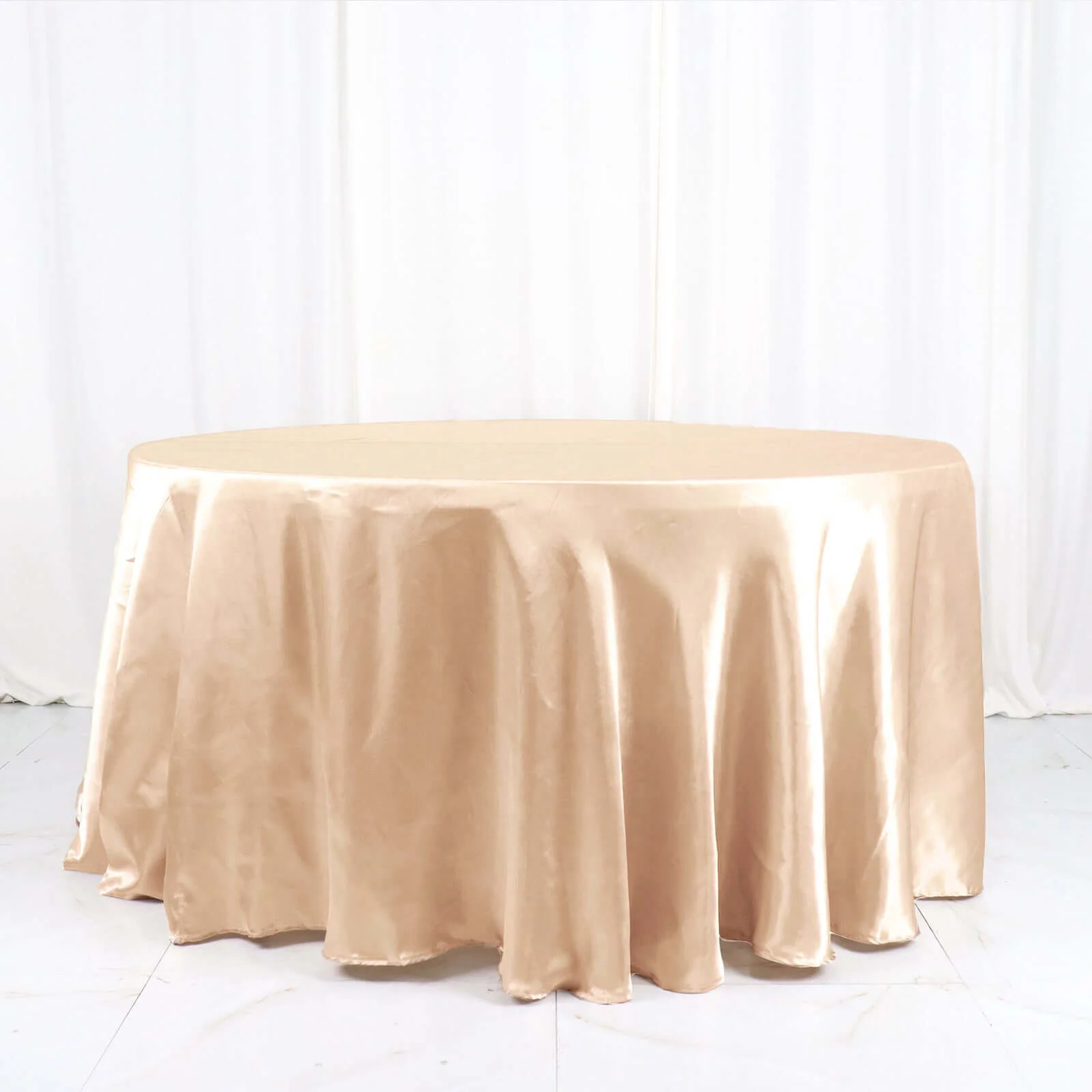 Satin Round Tablecloth 120" Nude - Seamless Table Cover - Image 7