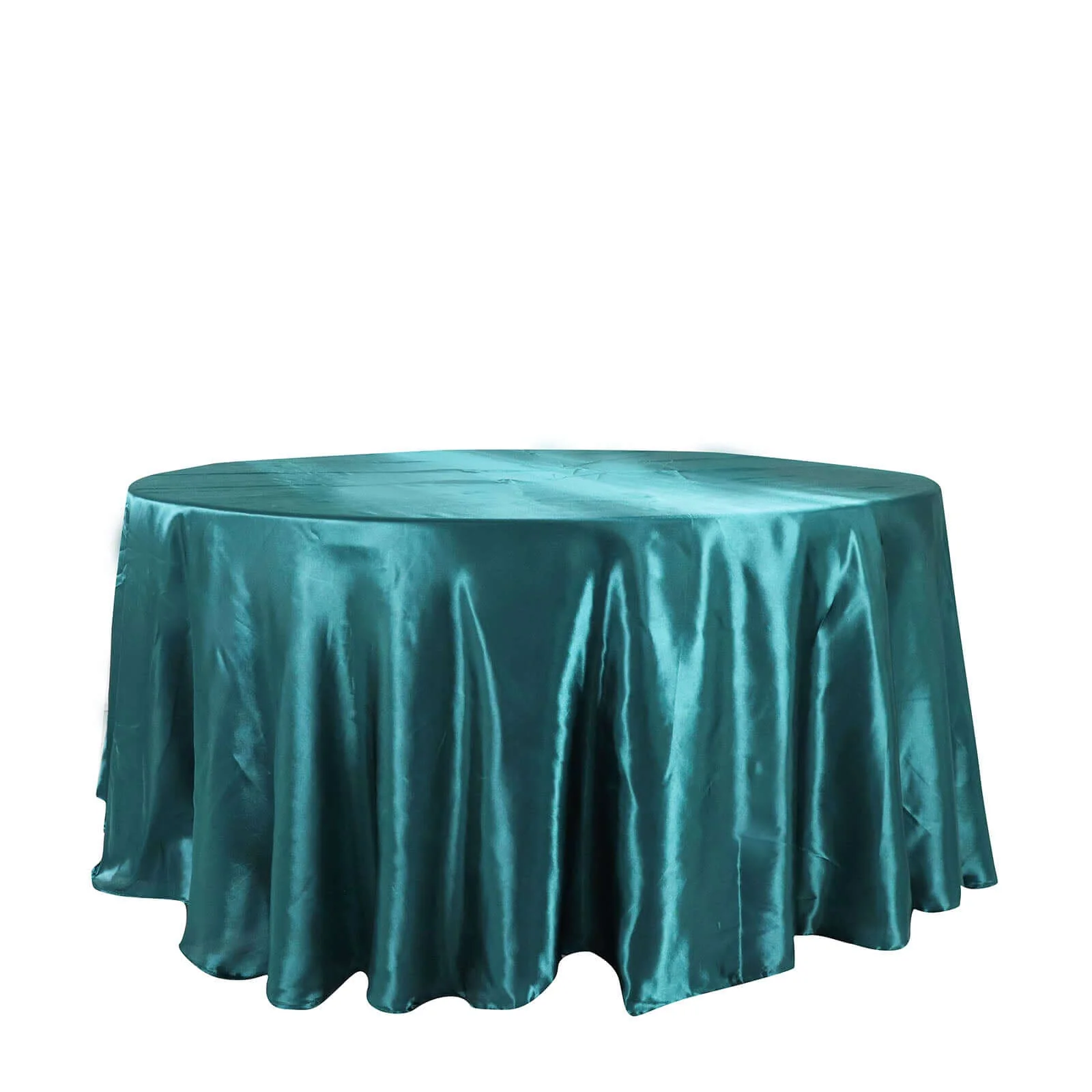 Satin Round Tablecloth 120" Peacock Teal - Seamless Table Cover - Image 5