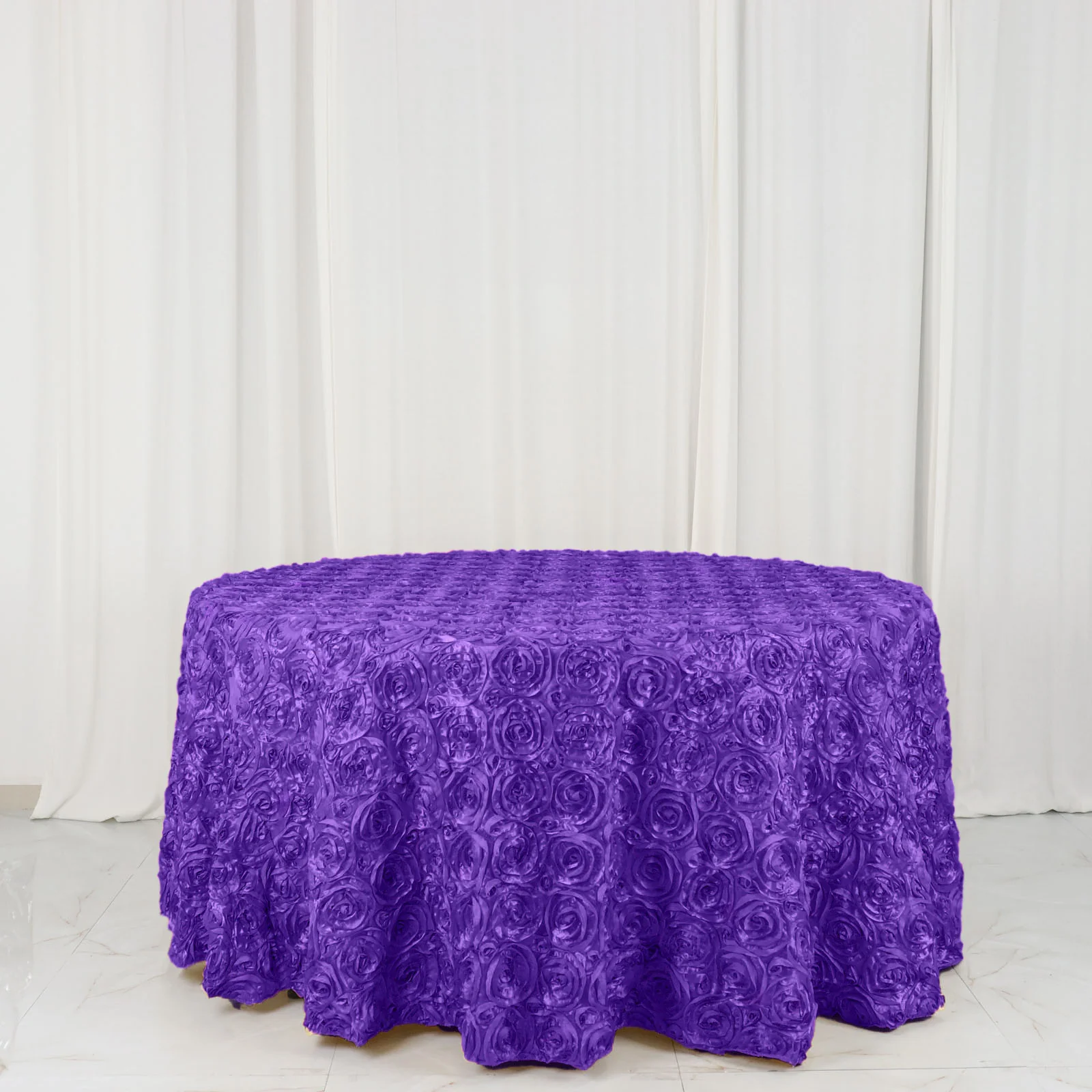 Satin Round Tablecloth 120" Purple - Grandiose 3D Rosette Table Cover