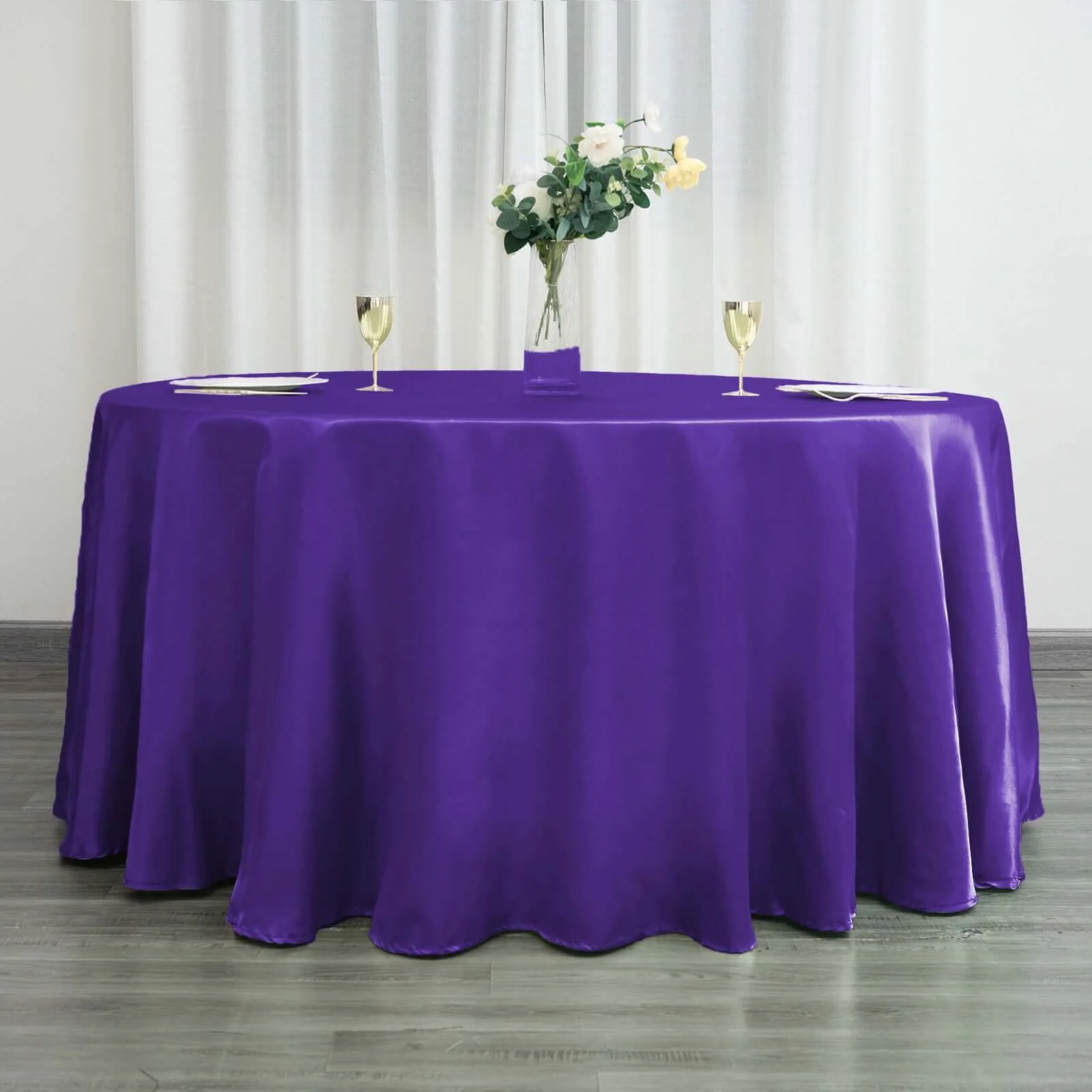 Satin Round Tablecloth 120" Purple - Seamless Table Cover - Image 3