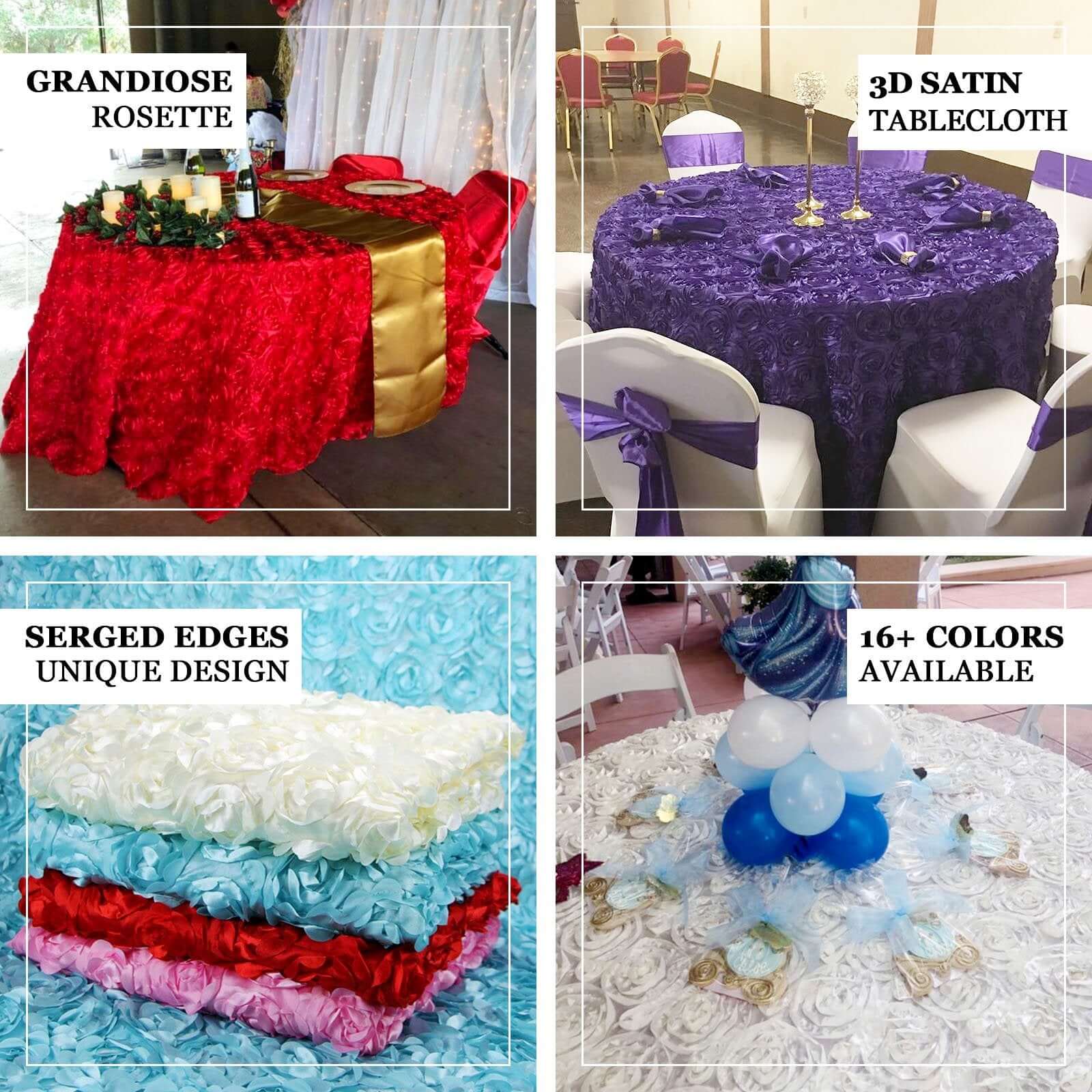 Satin Round Tablecloth 120" Red - Grandiose 3D Rosette Table Cover - Image 3