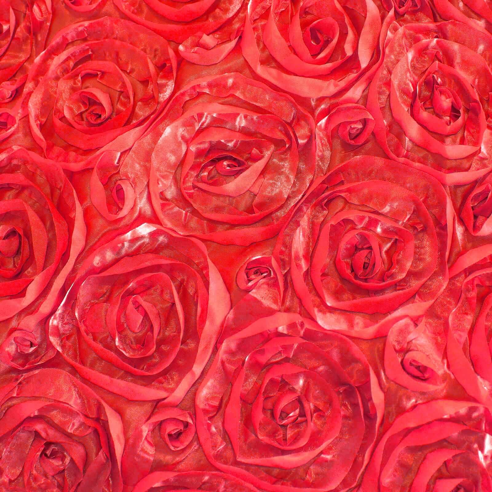 Satin Round Tablecloth 120" Red - Grandiose 3D Rosette Table Cover - Image 8