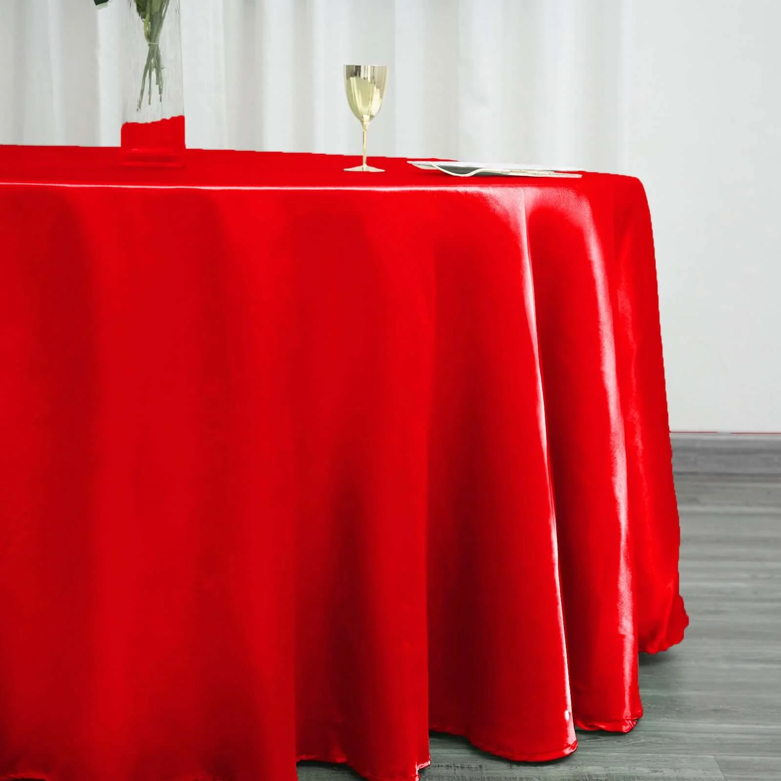 Satin Round Tablecloth 120" Red - Seamless Table Cover - Image 2