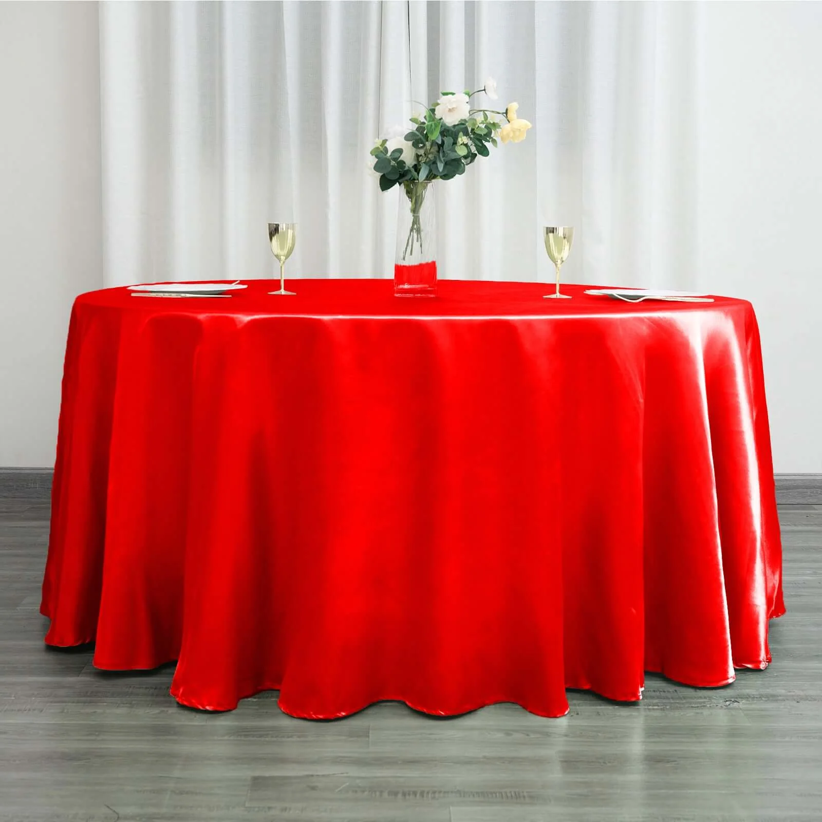 Satin Round Tablecloth 120" Red - Seamless Table Cover - Image 3