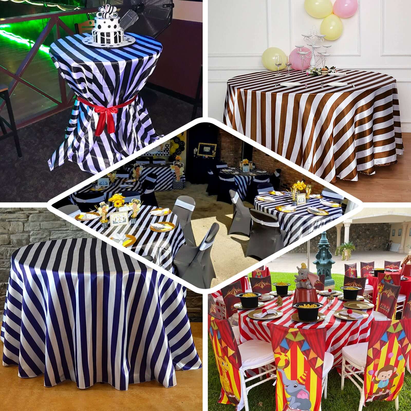 Satin Round Tablecloth 120" Red/White Striped Design - Durable & Seamless Table Cover - Image 4