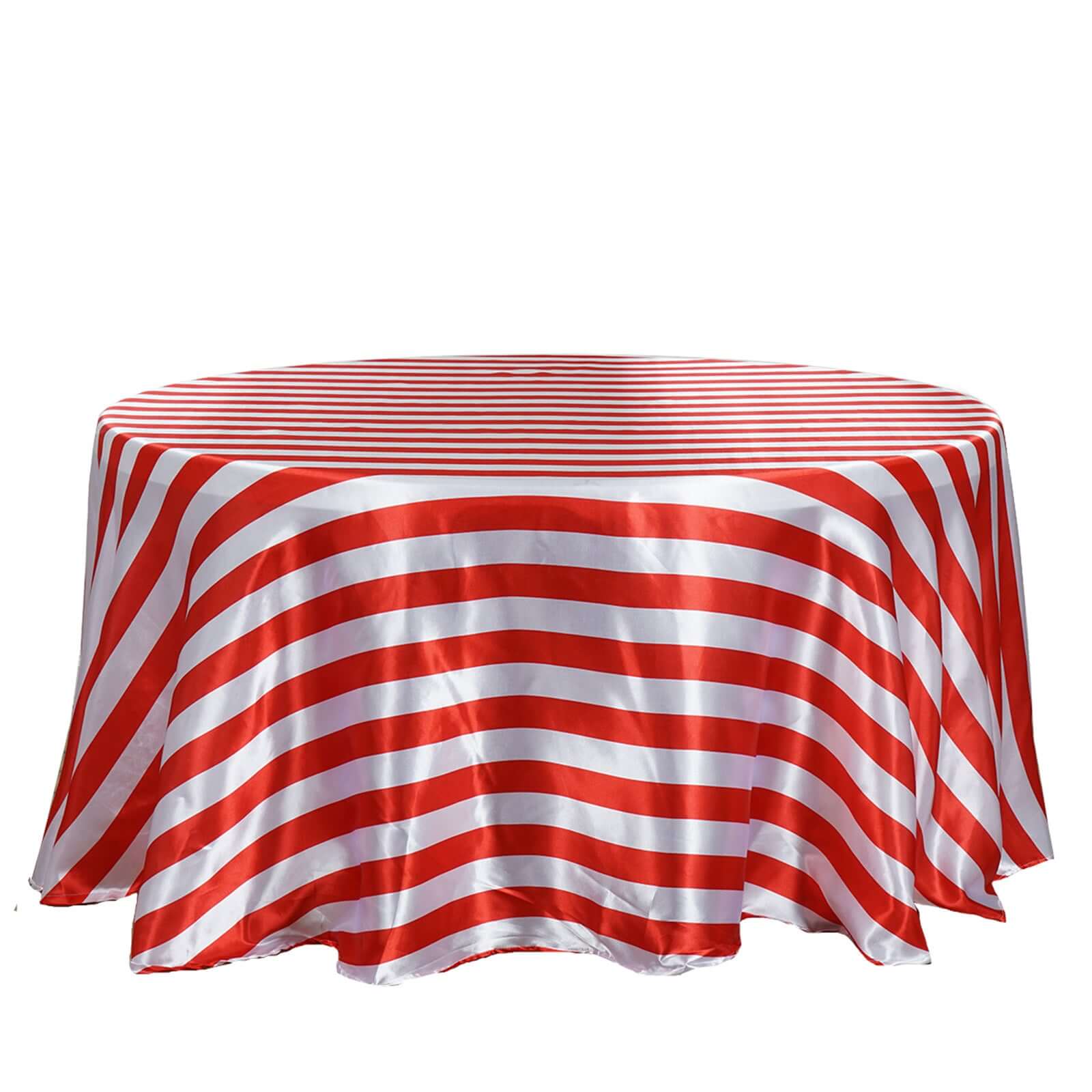 Satin Round Tablecloth 120" Red/White Striped Design - Durable & Seamless Table Cover - Image 7