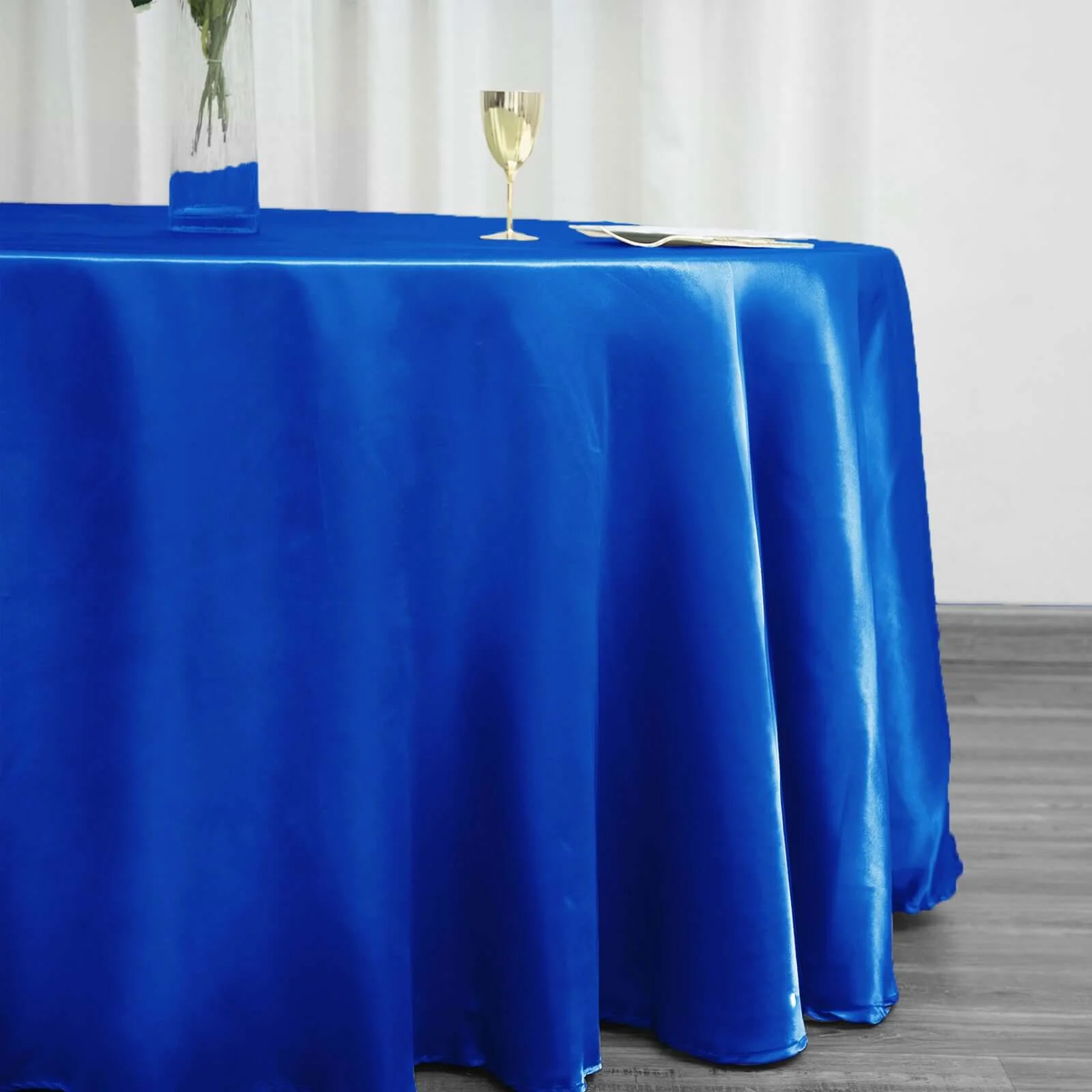 Satin Round Tablecloth 120" Royal Blue - Seamless Table Cover - Image 2