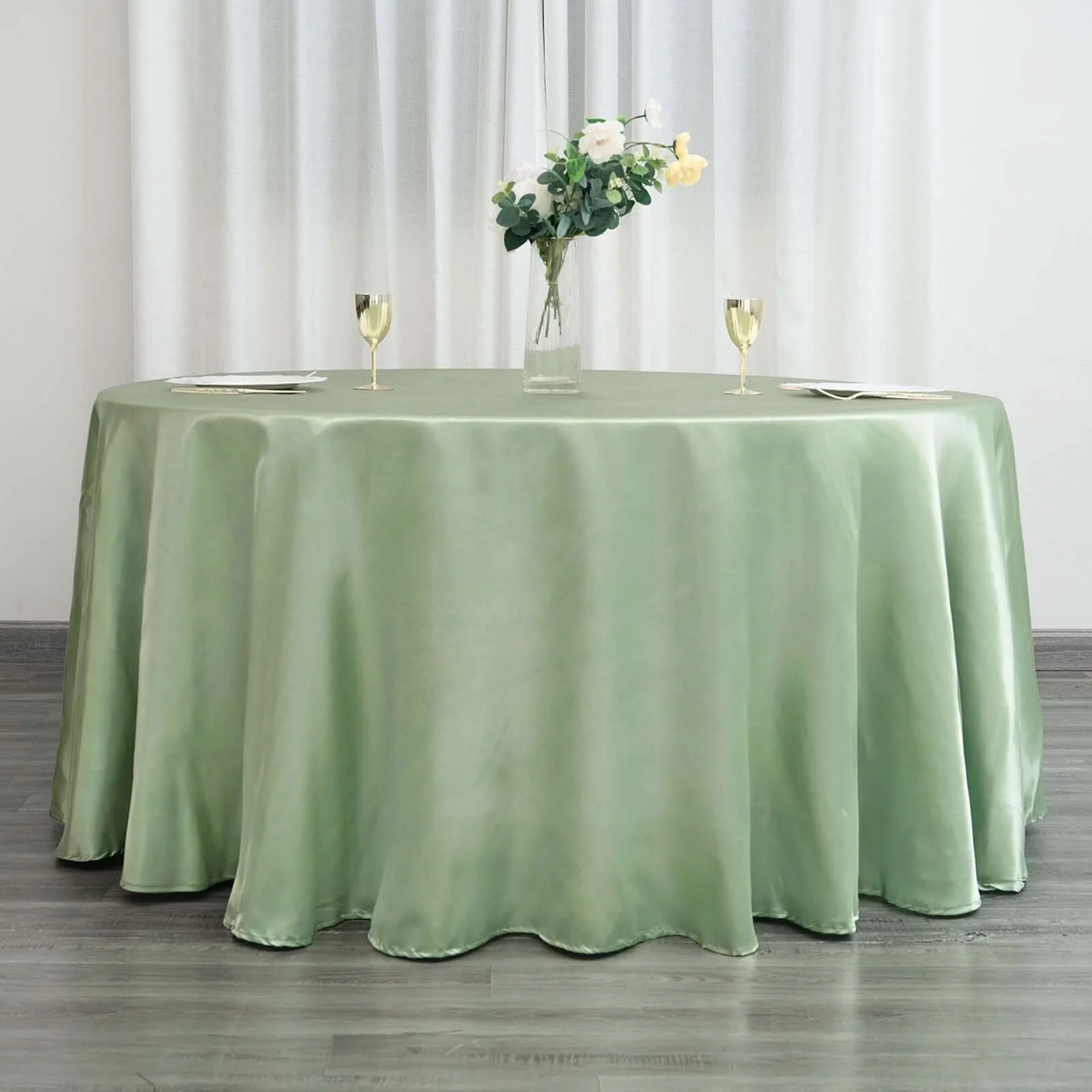 Satin Round Tablecloth 120" Sage Green - Seamless Table Cover - Image 3