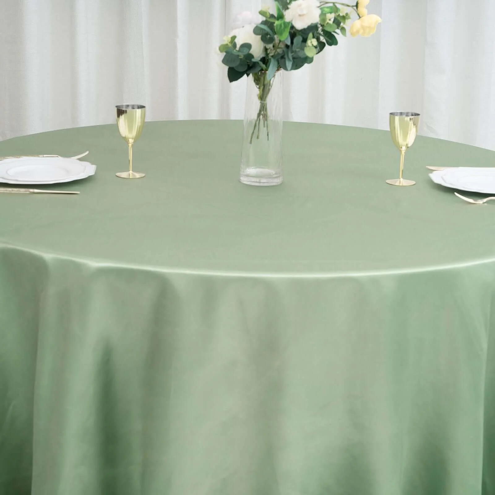 Satin Round Tablecloth 120" Sage Green - Seamless Table Cover - Image 7