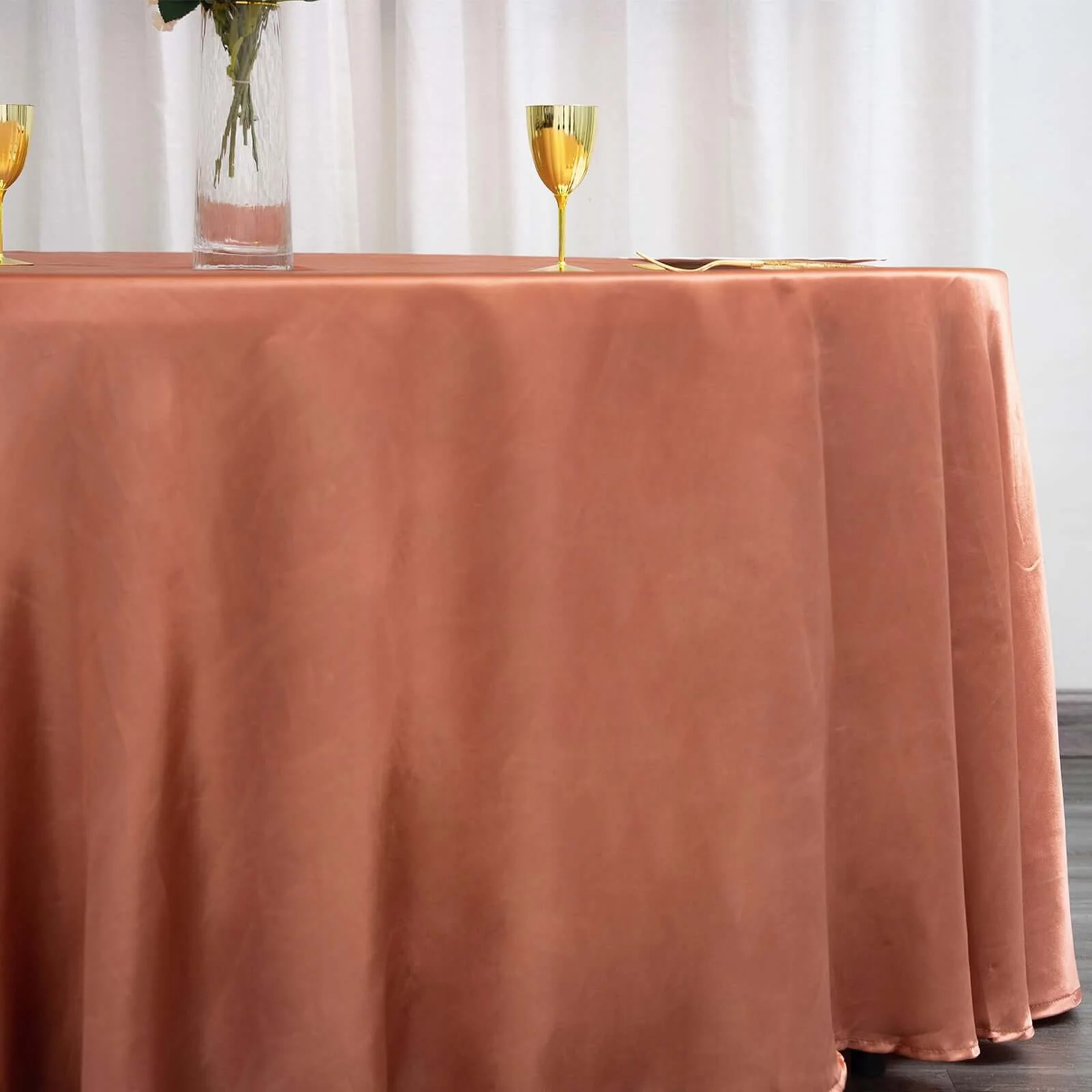 Satin Round Tablecloth 120" Terracotta (Rust) - Seamless Table Cover - Image 2