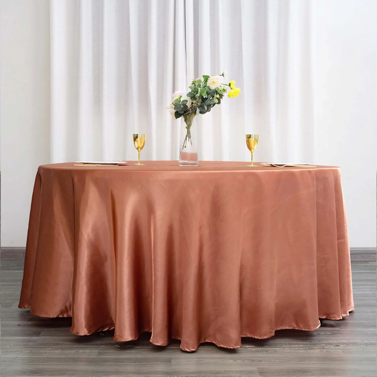 Satin Round Tablecloth 120" Terracotta (Rust) - Seamless Table Cover - Image 3