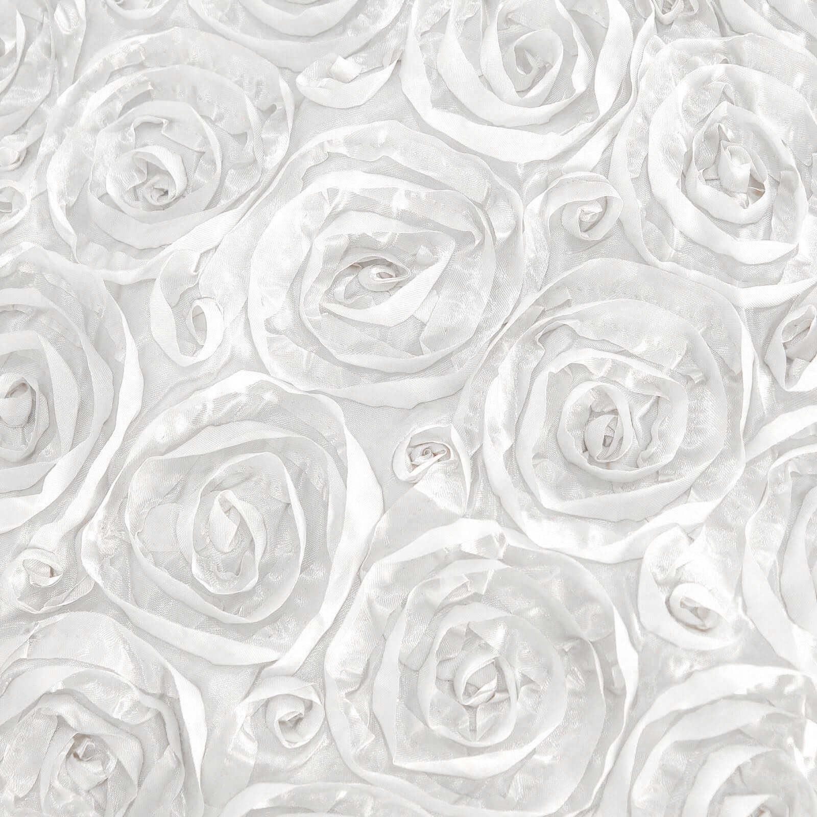 Satin Round Tablecloth 120" White with Grandiose 3D Rosette Design - Seamless Finish for Refined Weddings - Image 8