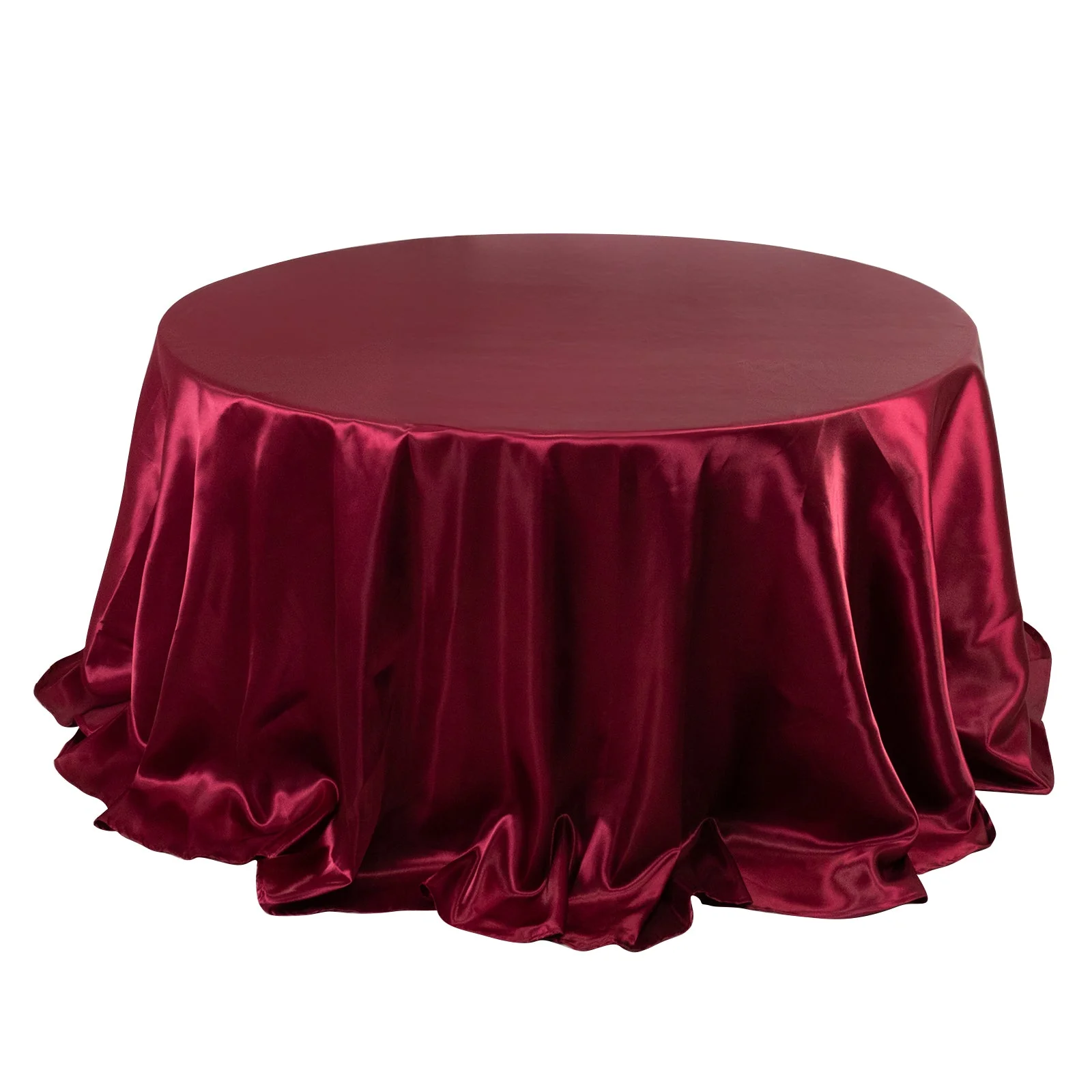 Satin Round Tablecloth 132" Burgundy - Seamless Table Cover - Image 3