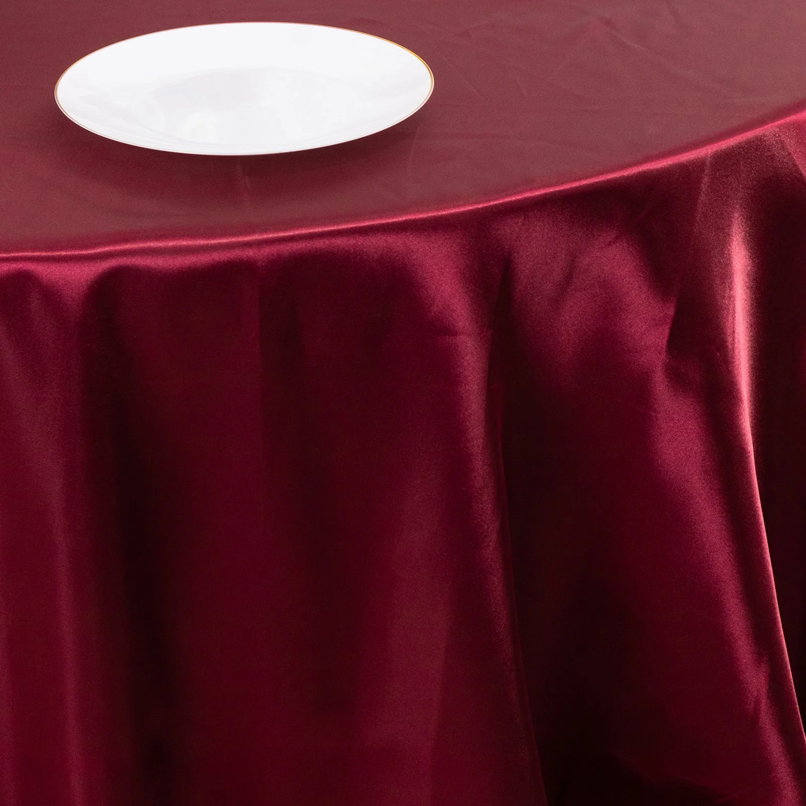 Satin Round Tablecloth 132" Burgundy - Seamless Table Cover - Image 5