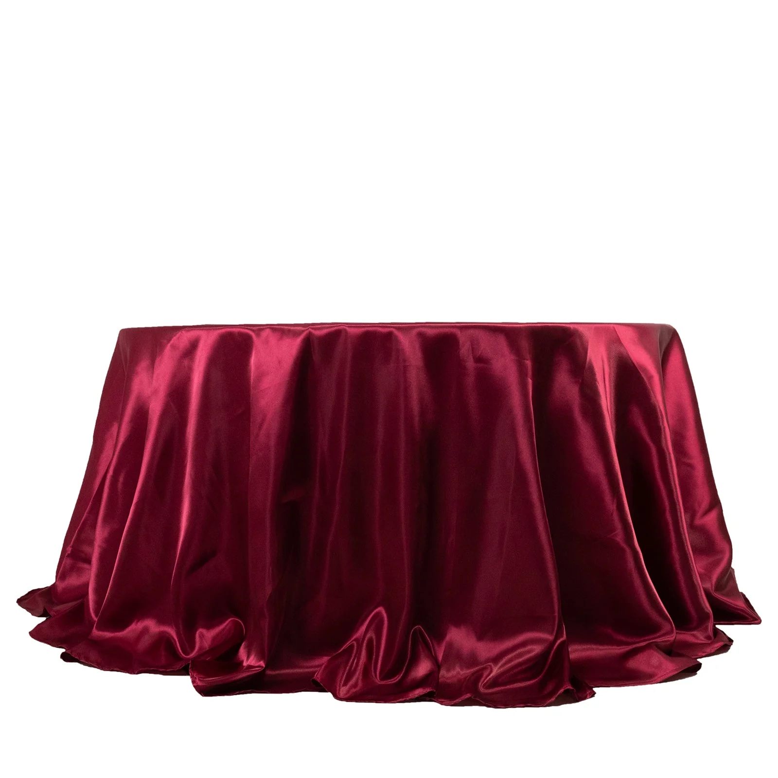 Satin Round Tablecloth 132" Burgundy - Seamless Table Cover - Image 6