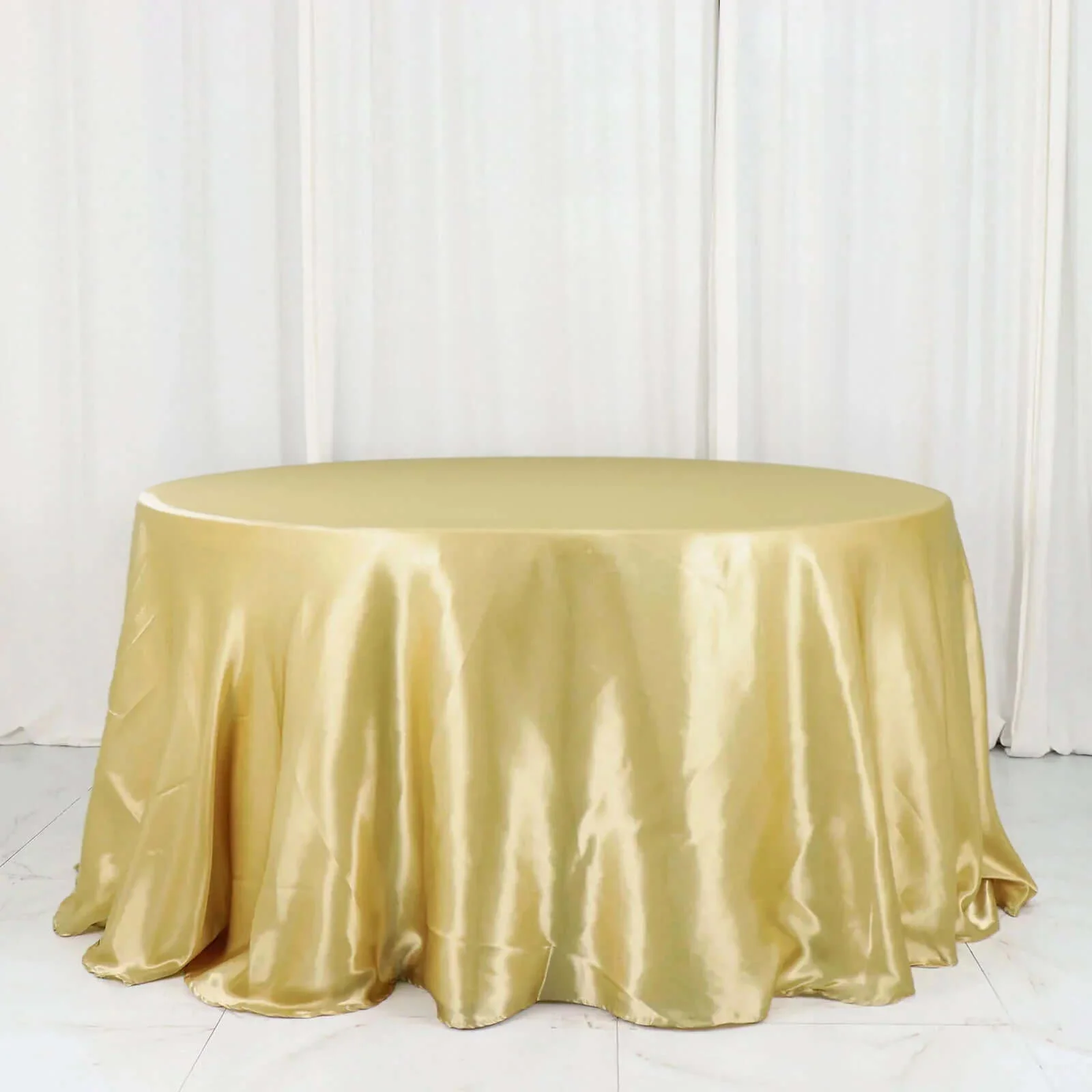 Satin Round Tablecloth 132" Champagne - Seamless Table Cover