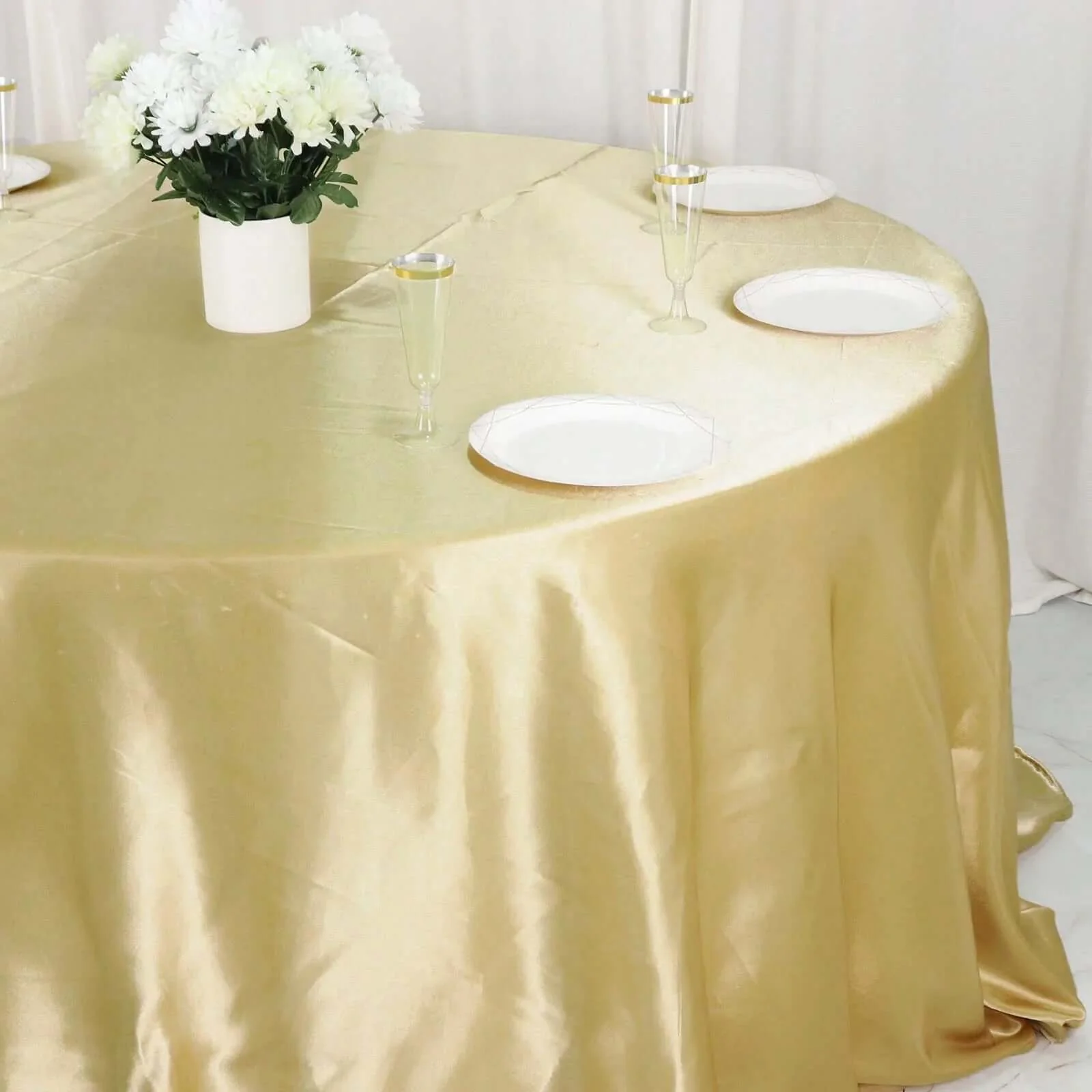 Satin Round Tablecloth 132" Champagne - Seamless Table Cover - Image 6