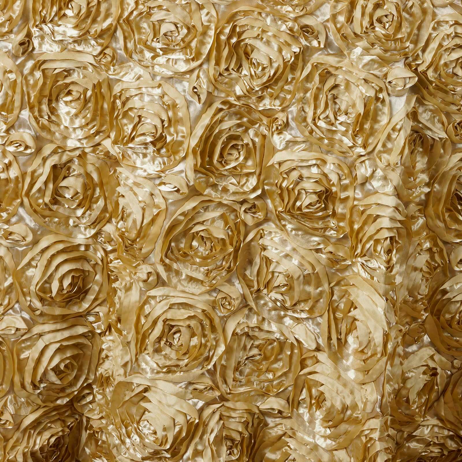 Satin Round Tablecloth 132" Champagne with Grandiose 3D Rosette Design - Seamless Table Cover - Image 5