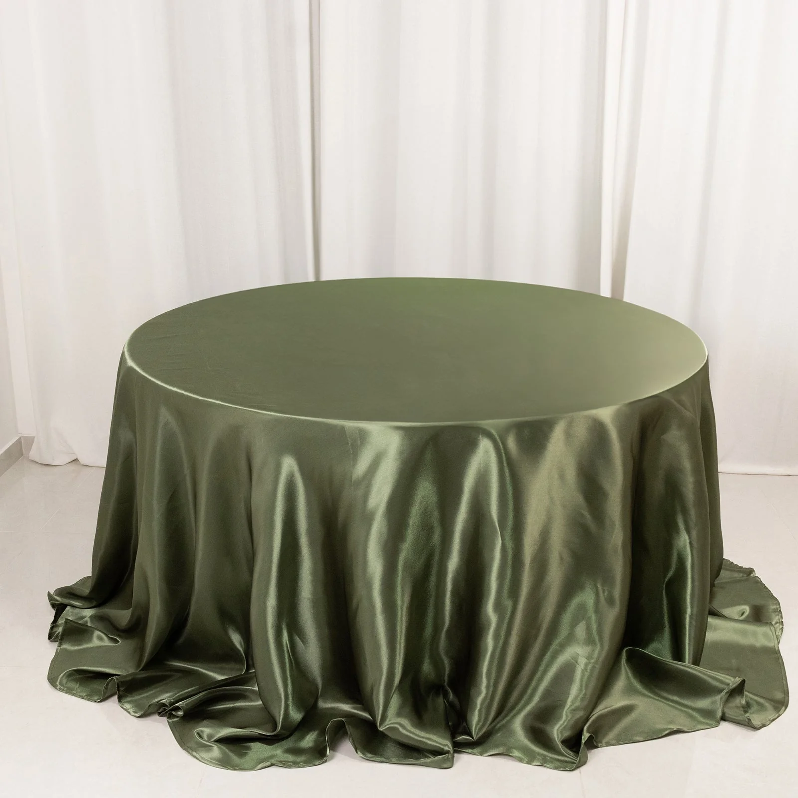 Satin Round Tablecloth 132" Dusty Sage Green - Seamless Table Cover