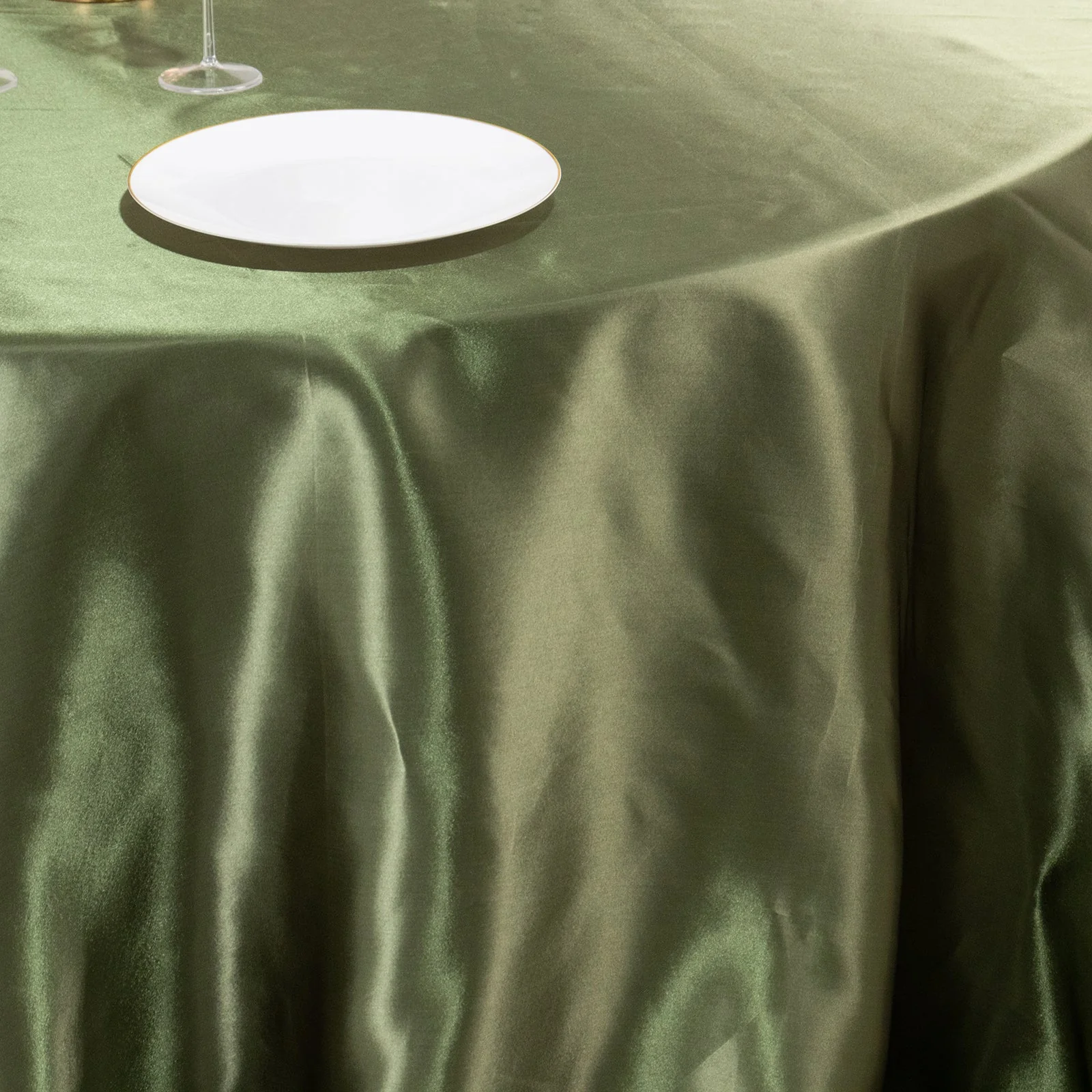 Satin Round Tablecloth 132" Dusty Sage Green - Seamless Table Cover - Image 5