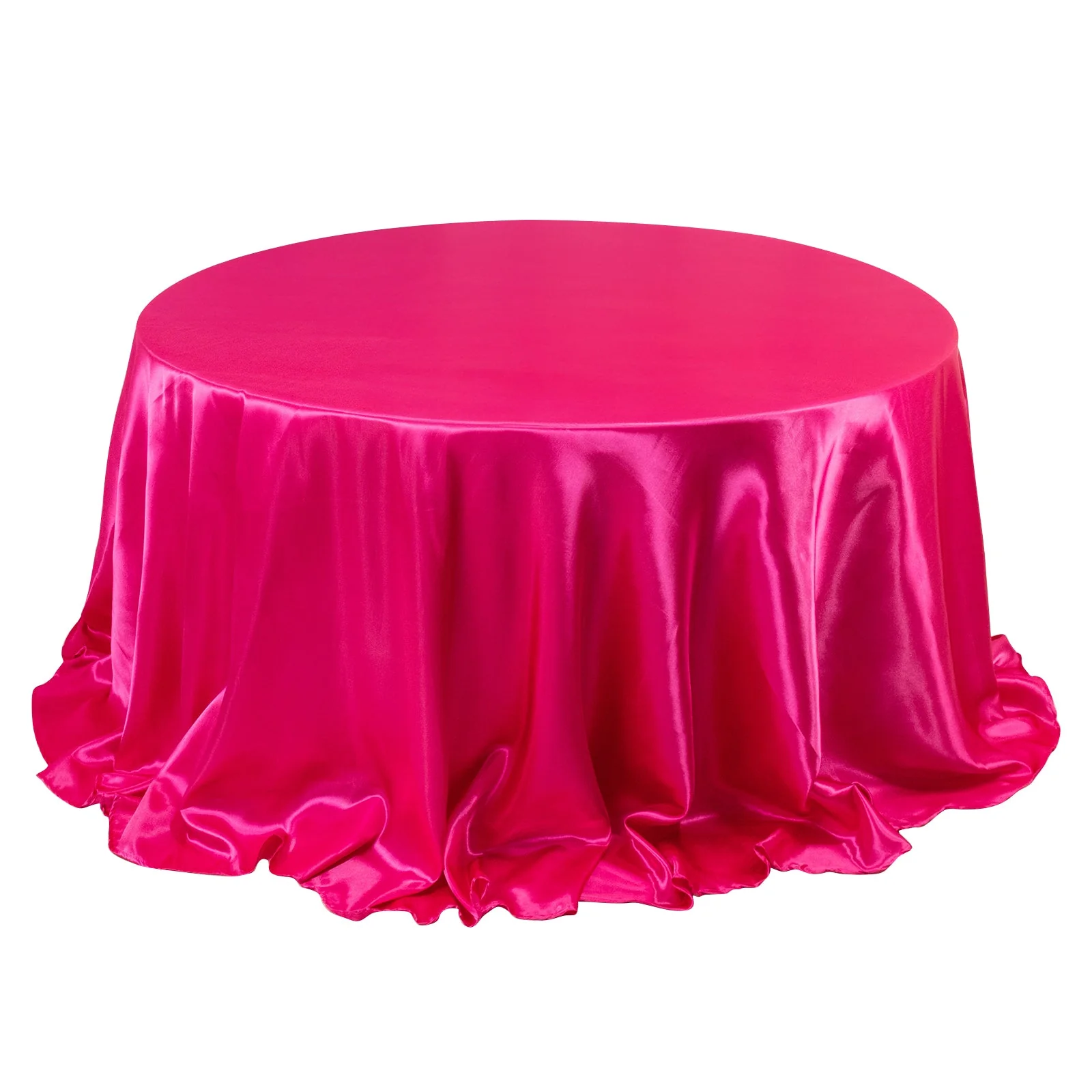Satin Round Tablecloth 132" Fuchsia - Seamless Table Cover - Image 3
