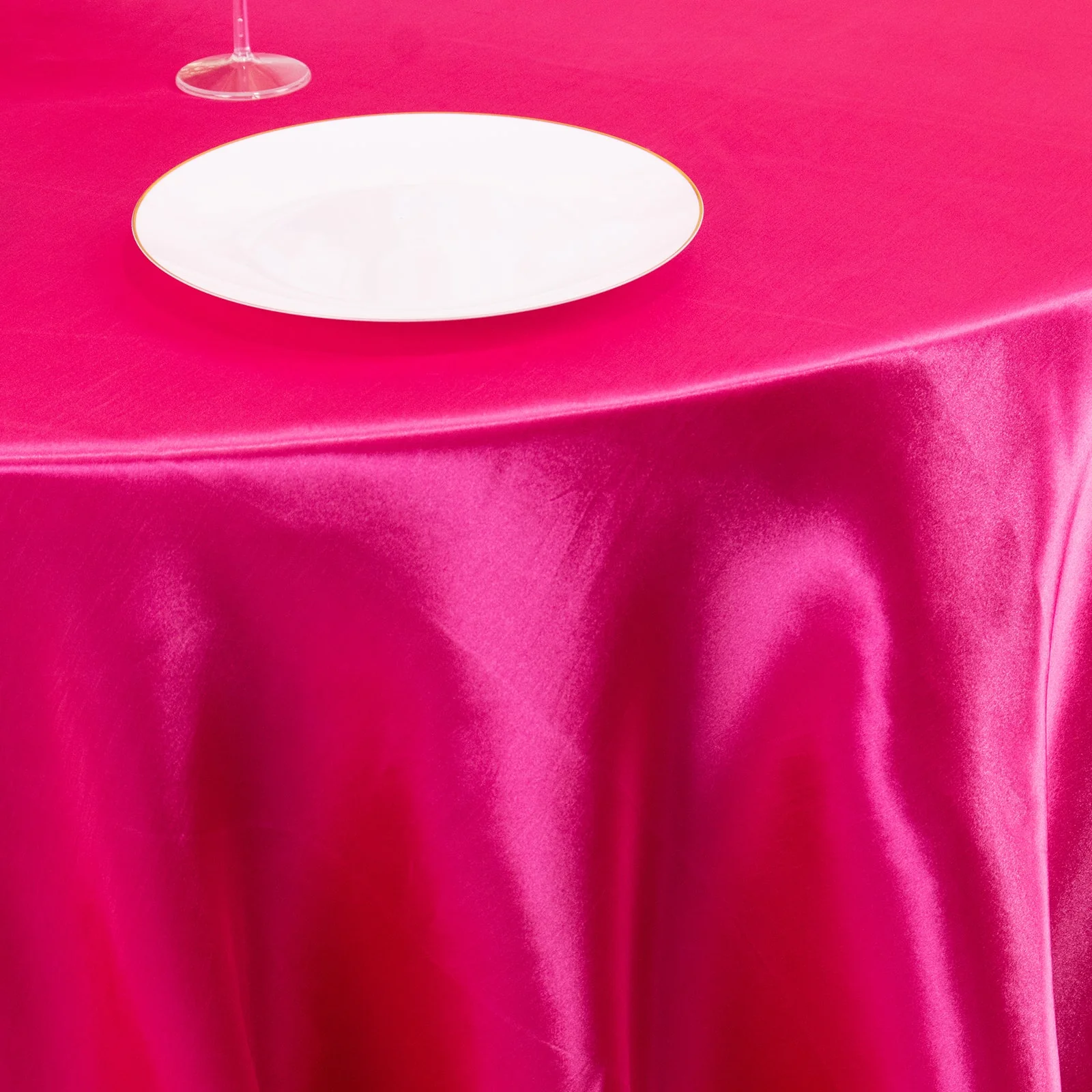 Satin Round Tablecloth 132" Fuchsia - Seamless Table Cover - Image 6