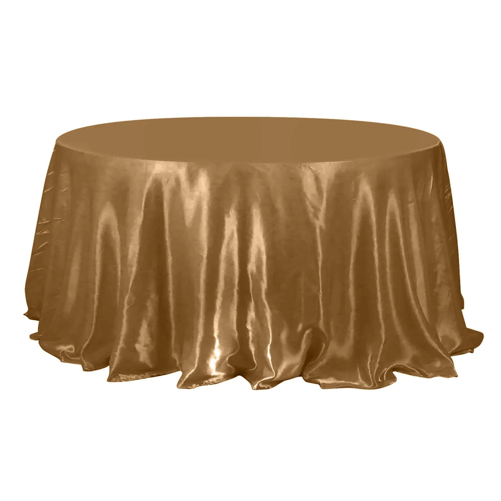 Satin Round Tablecloth 132" Gold - Classy Seamless Table Cover for Weddings & Events - Image 5