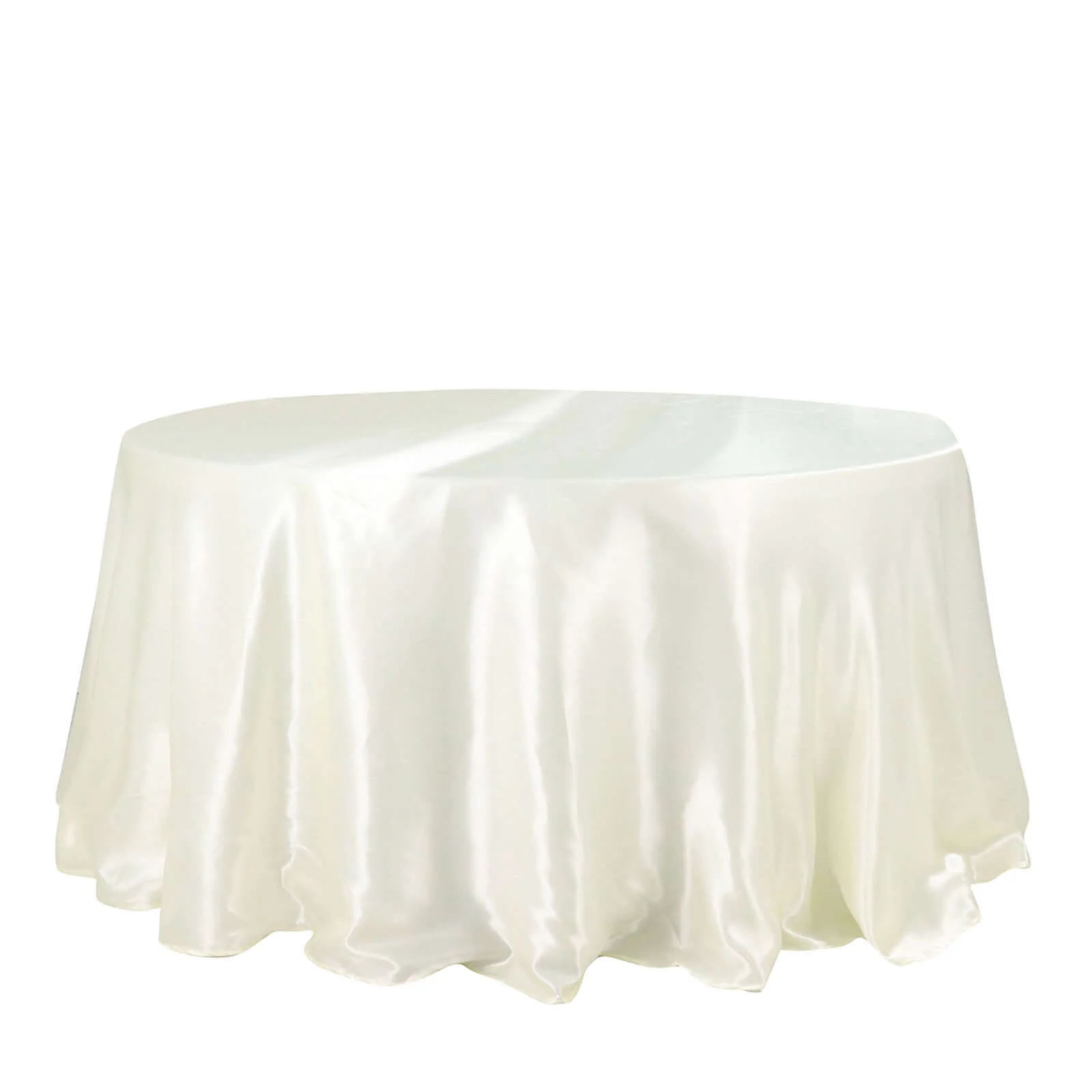Satin Round Tablecloth 132" Ivory - Seamless Table Cover - Image 5