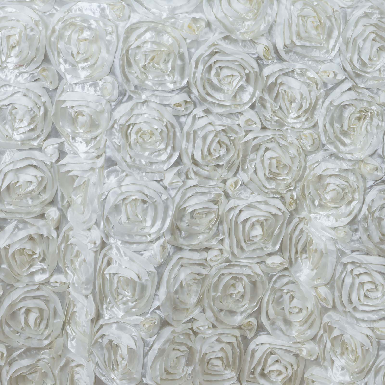 Satin Round Tablecloth 132" Ivory with Grandiose 3D Rosette Design - Seamless Table Cover - Image 5