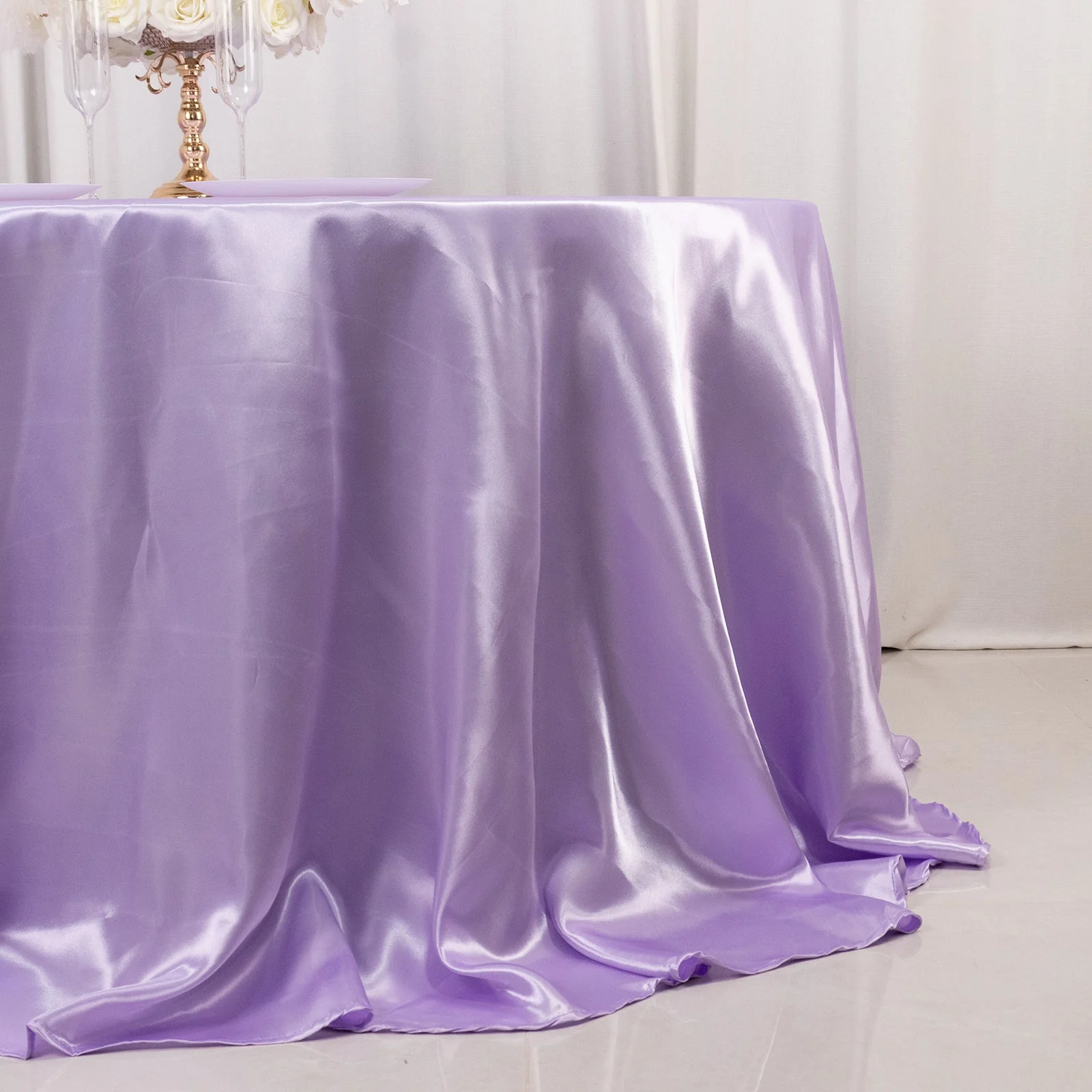 Satin Round Tablecloth 132" Lavender Lilac - Seamless Table Cover - Image 11