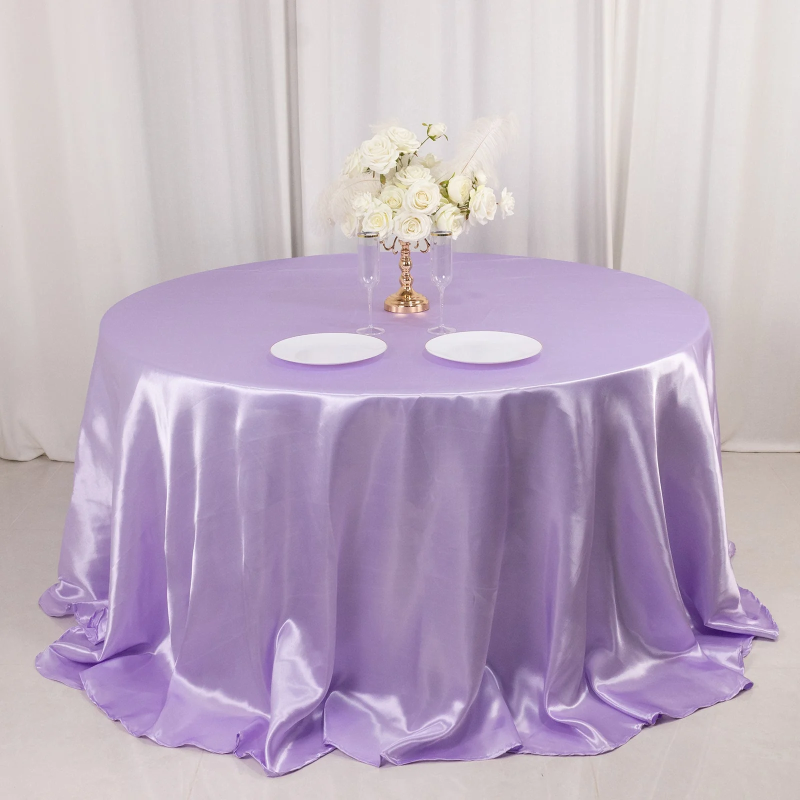 Satin Round Tablecloth 132" Lavender Lilac - Seamless Table Cover - Image 9