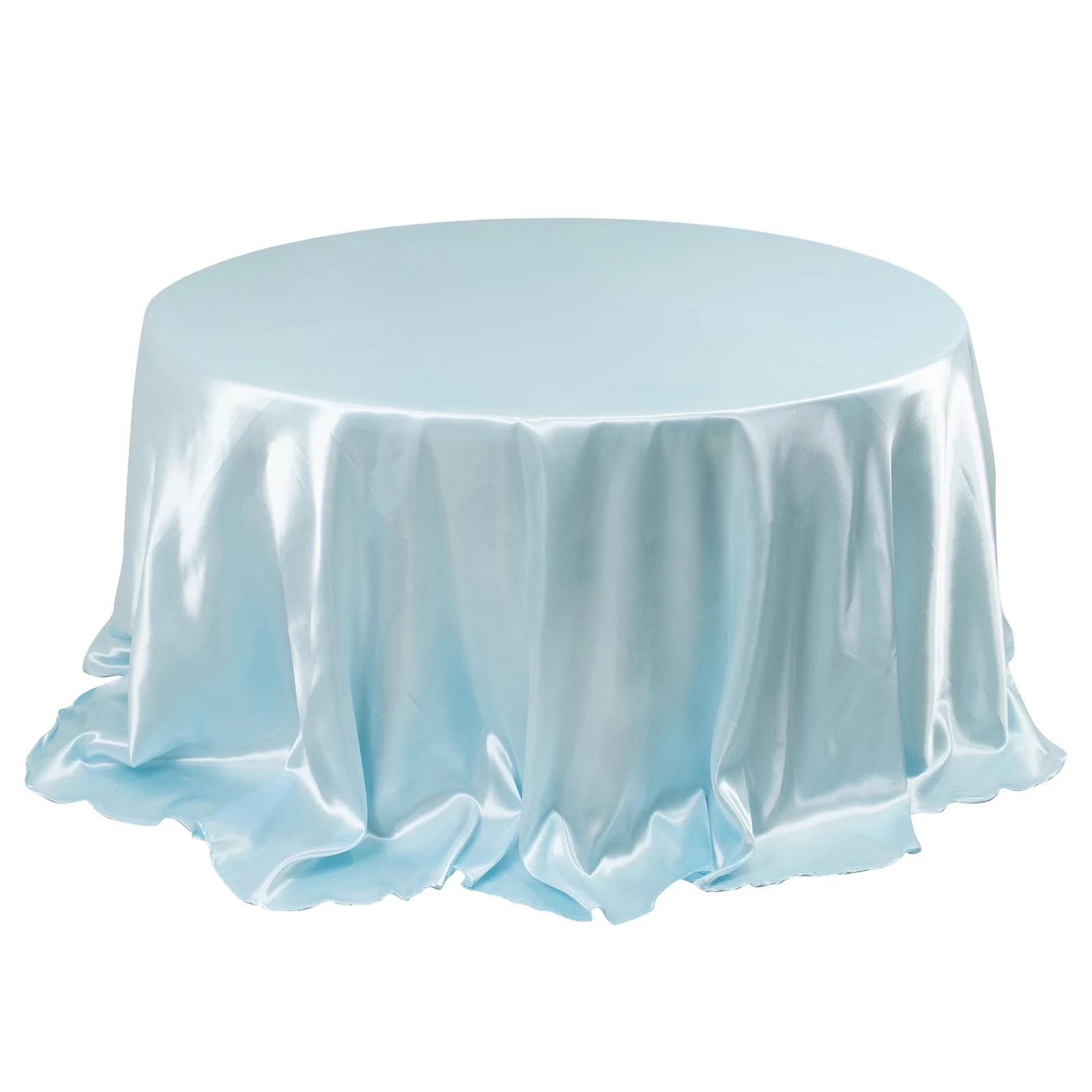 Satin Round Tablecloth 132" Light Blue - Seamless Table Cover - Image 3