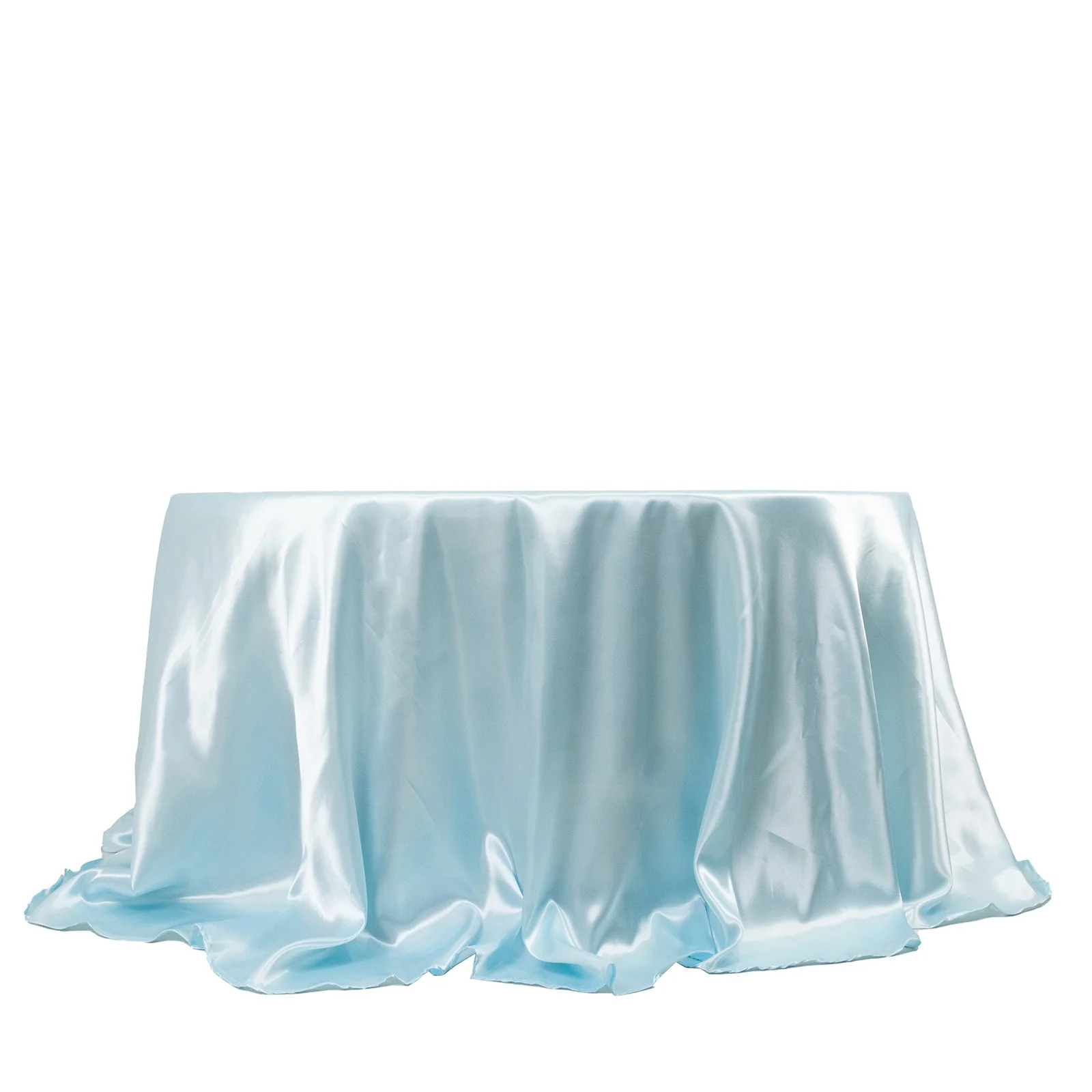 Satin Round Tablecloth 132" Light Blue - Seamless Table Cover - Image 7