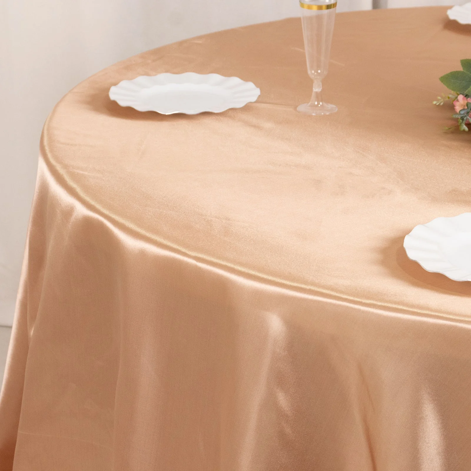 Satin Round Tablecloth 132" Nude - Seamless Table Cover - Image 6